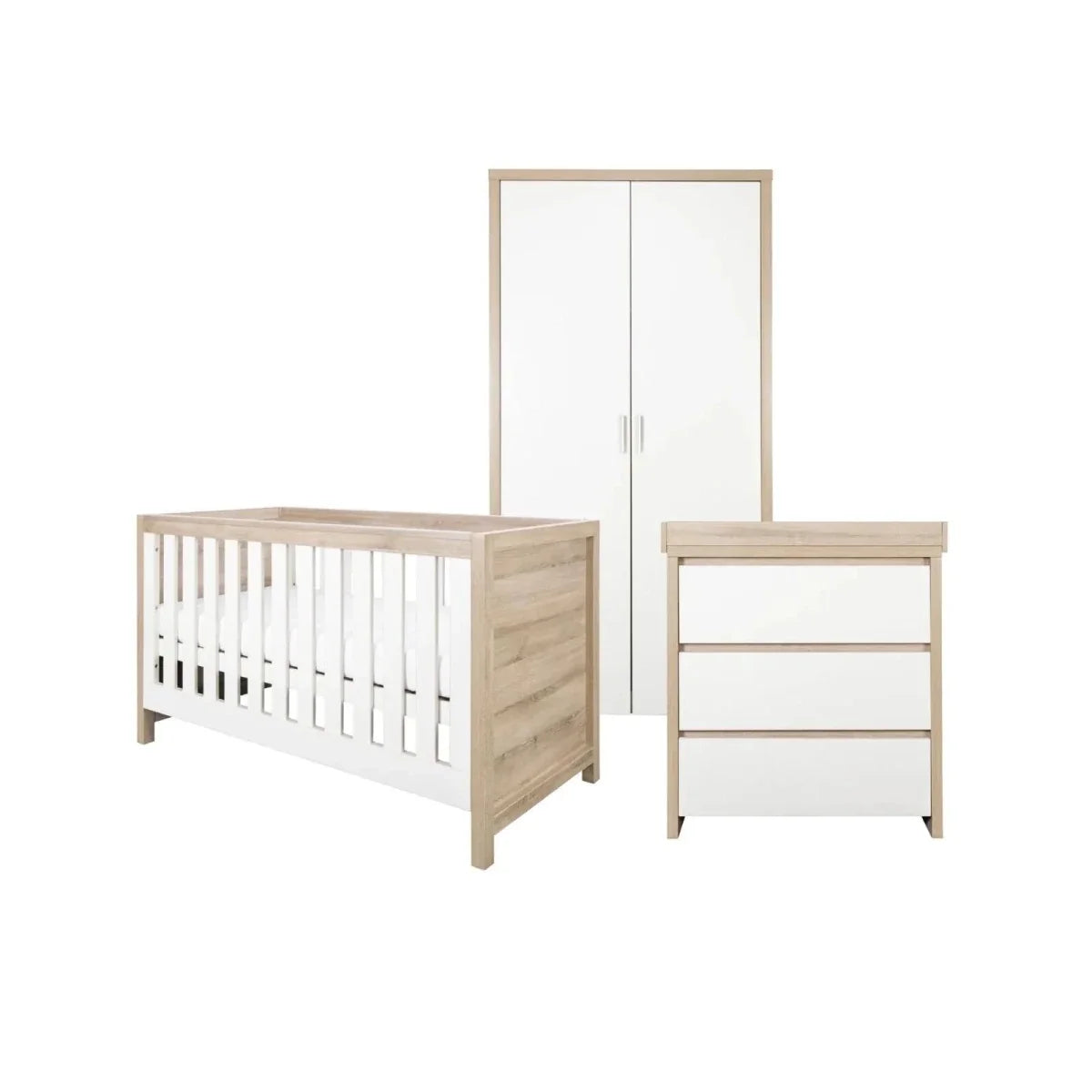 Tutti Bambini Modena 3 Piece Room Set with Sprung Fibre Mattress - White/Oak