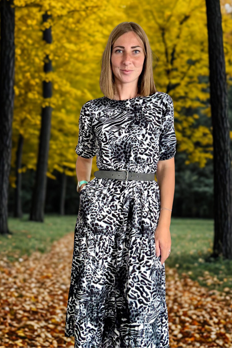 The Midi Breastfeeding Dress - Grey Leopard Cotton-4