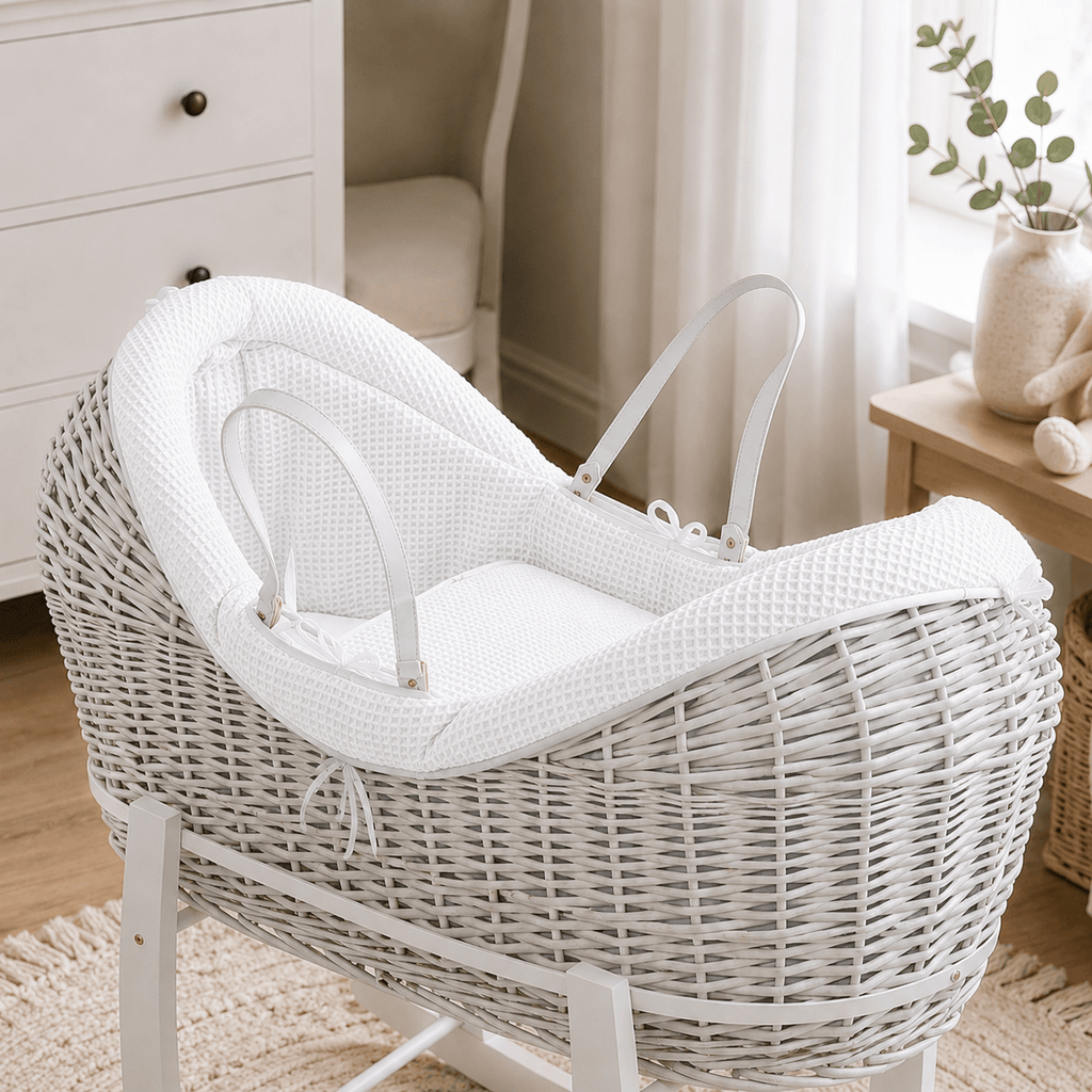 Pod White Waffle Moses Basket Bedding Set (Basket Not Included!)