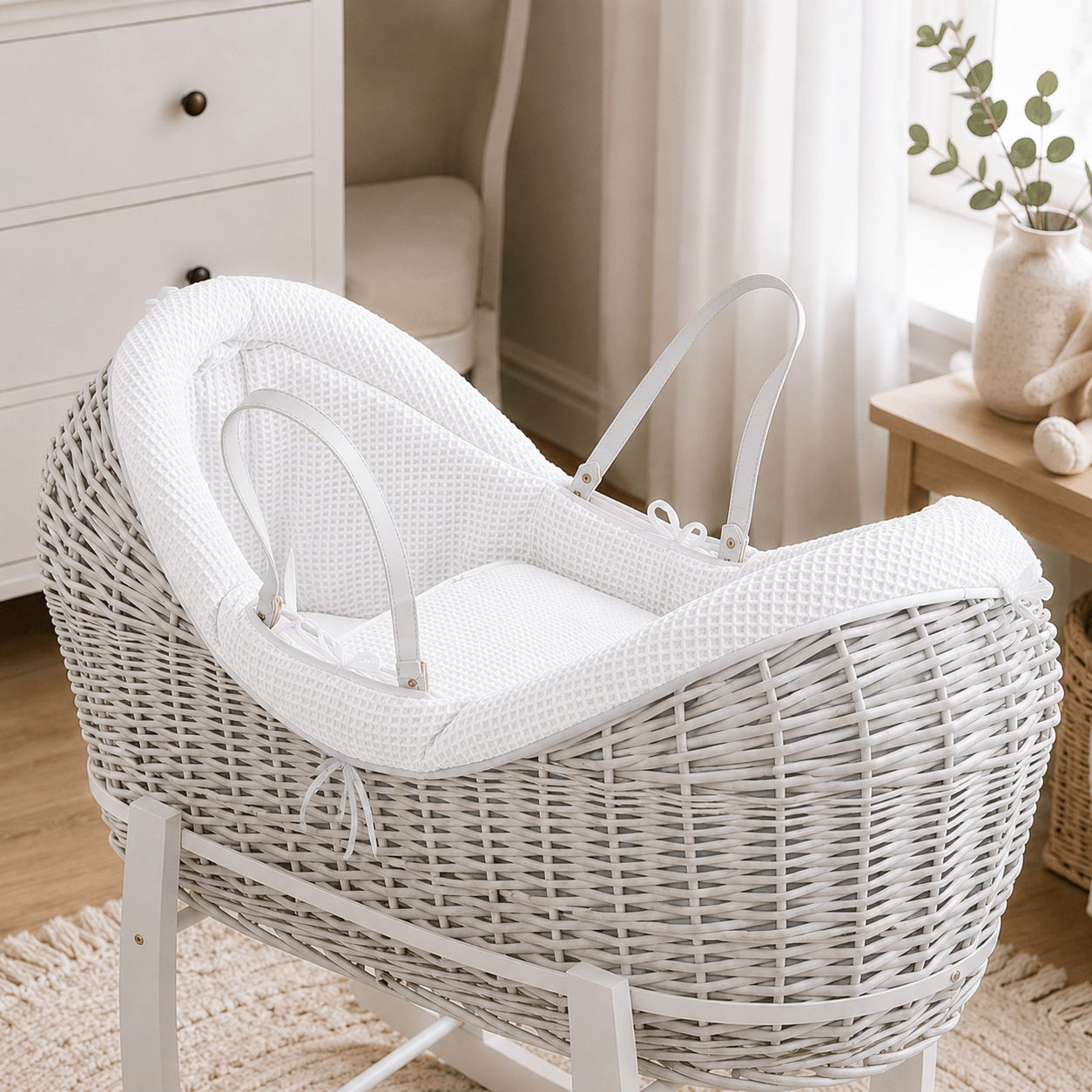 Pod White Waffle Moses Basket Bedding Set (Basket Not Included!)