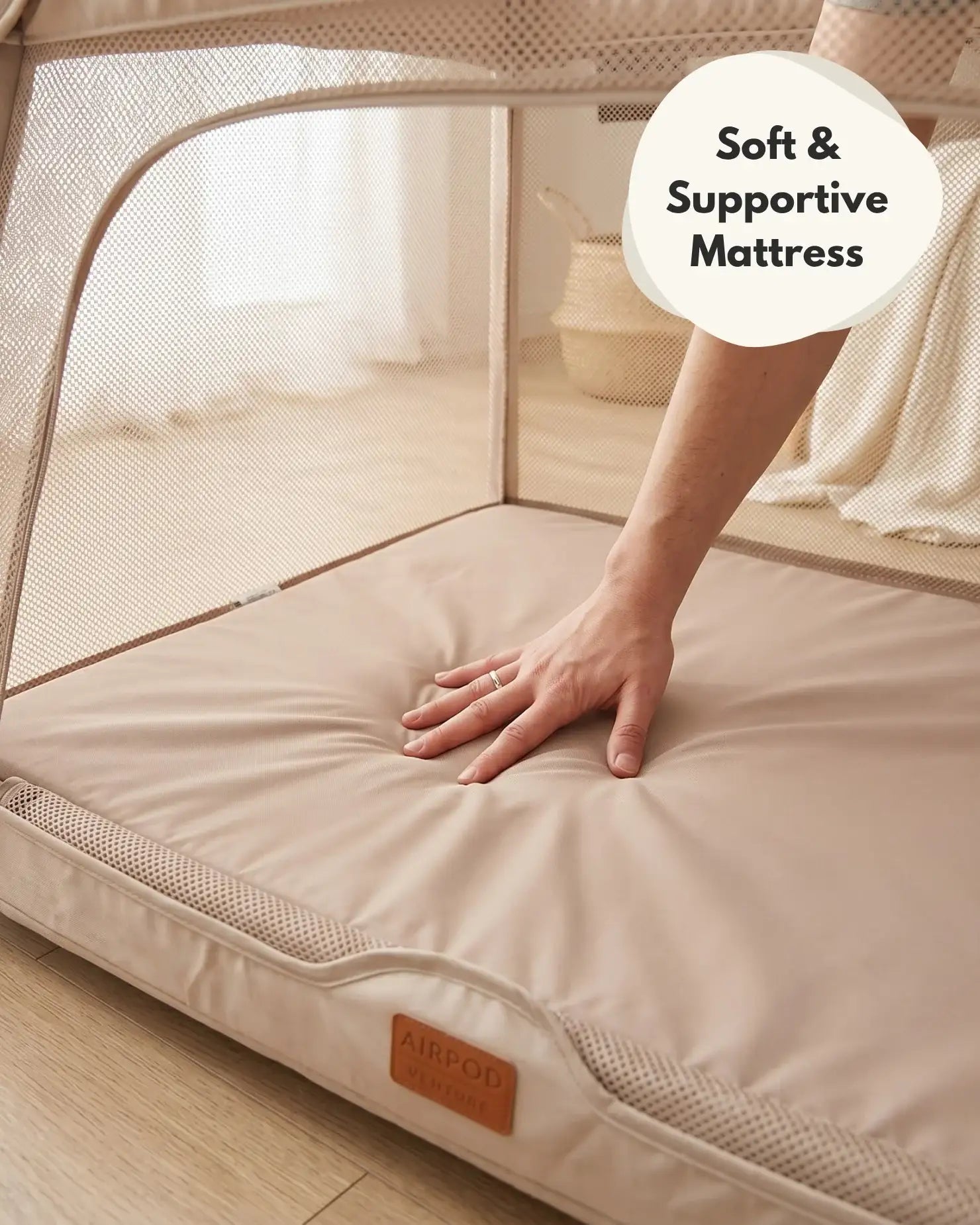 Airpod 3 Travel Cot Includes Newborn Bassinet Insert - Beige - Travel Cot
