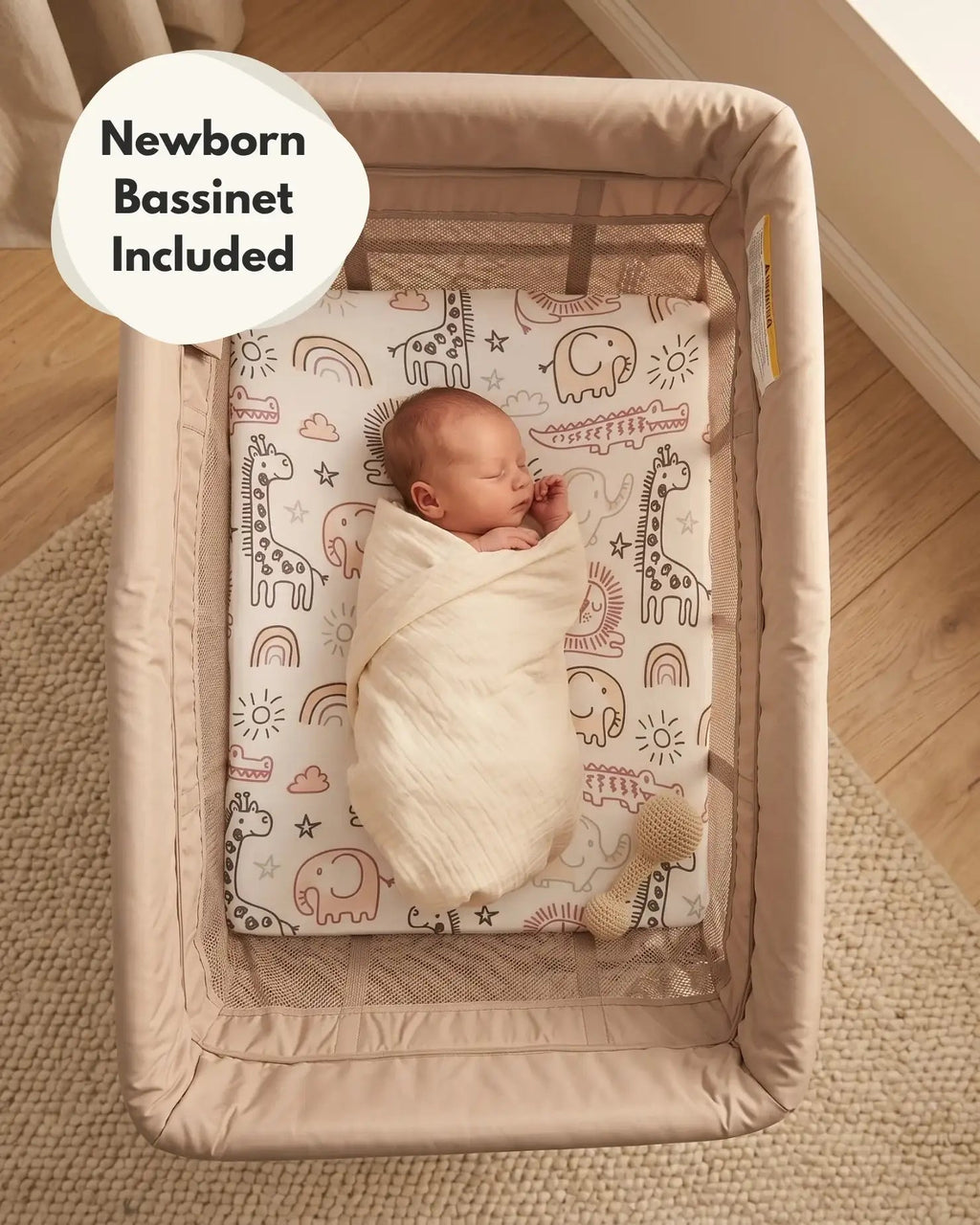 Airpod 3 Travel Cot Includes Newborn Bassinet Insert - Beige - Travel Cot