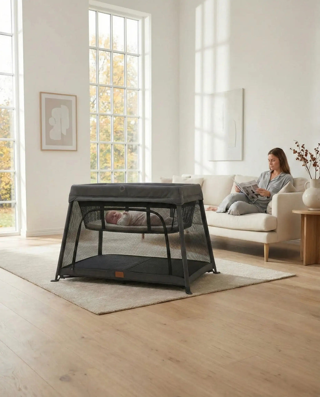 Airpod 3 Travel Cot Includes Newborn Bassinet Insert - Dark Grey - Travel Cot