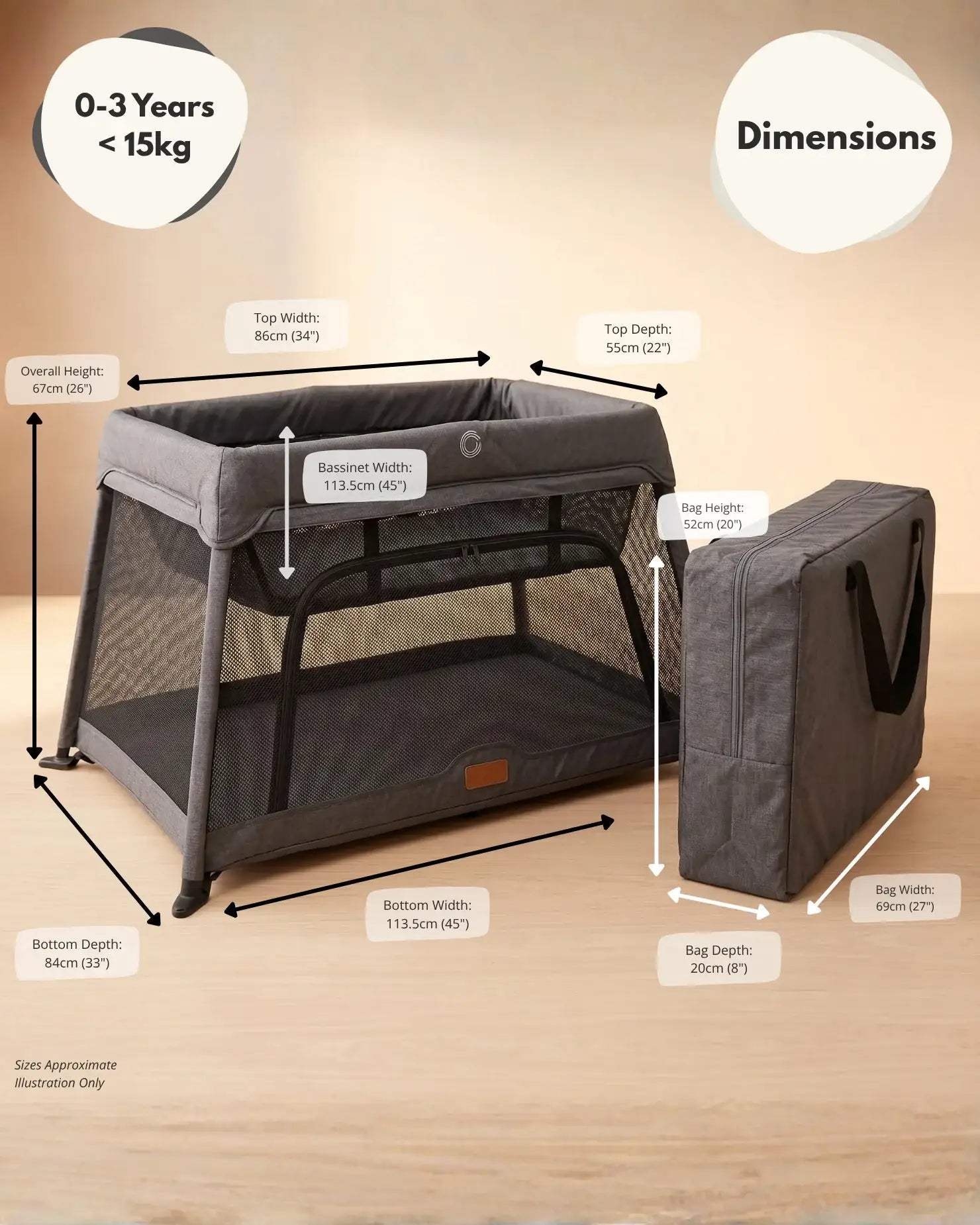 Airpod 3 Travel Cot Includes Newborn Bassinet Insert - Dark Grey - Travel Cot
