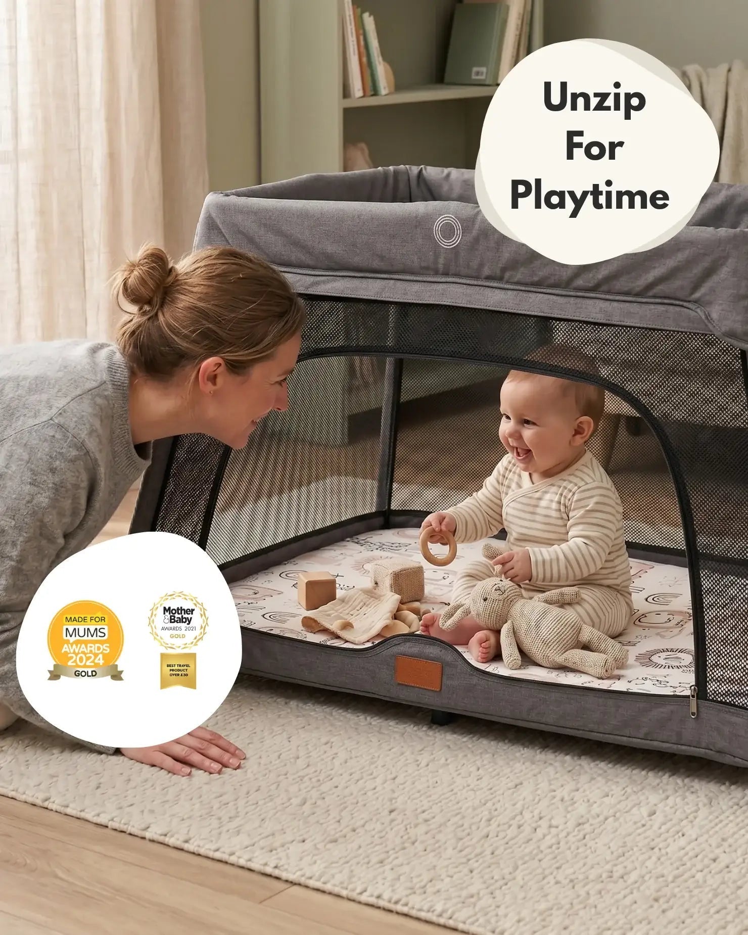 Airpod 3 Travel Cot Includes Newborn Bassinet Insert - Dark Grey - Travel Cot