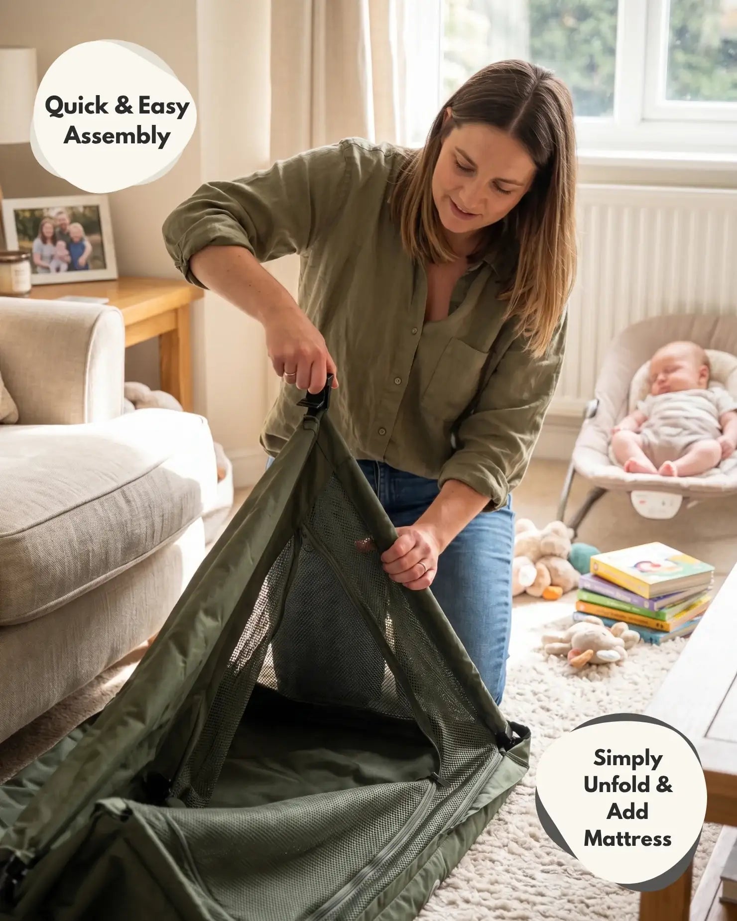 Airpod 3 Travel Cot Includes Newborn Bassinet Insert - Dark Grey - Travel Cot