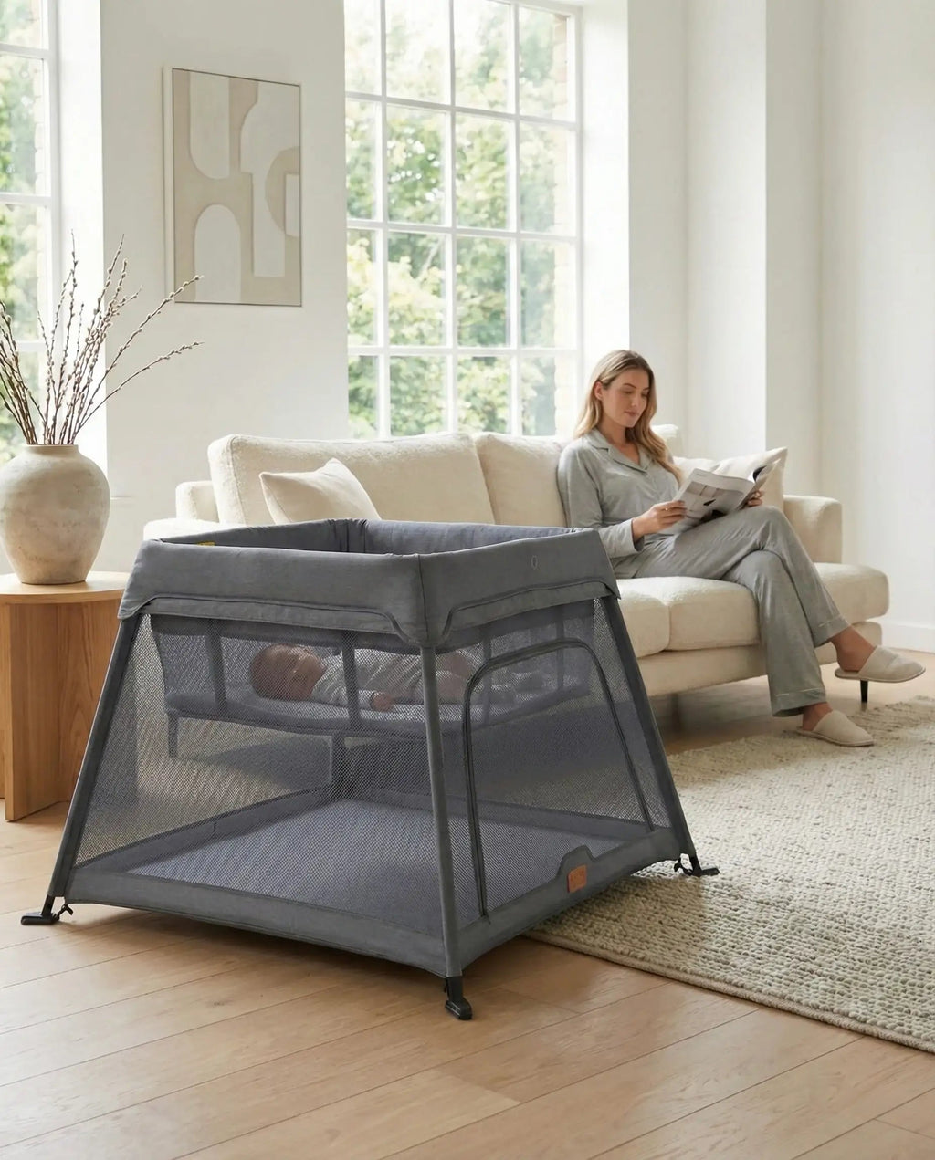 Airpod 3 Travel Cot Includes Newborn Insert - Light Grey - Travel Cot