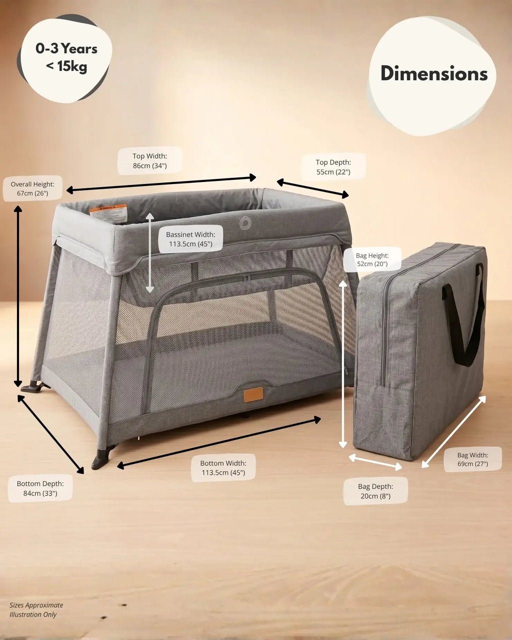 Airpod 3 Travel Cot Includes Newborn Insert - Light Grey - Travel Cot