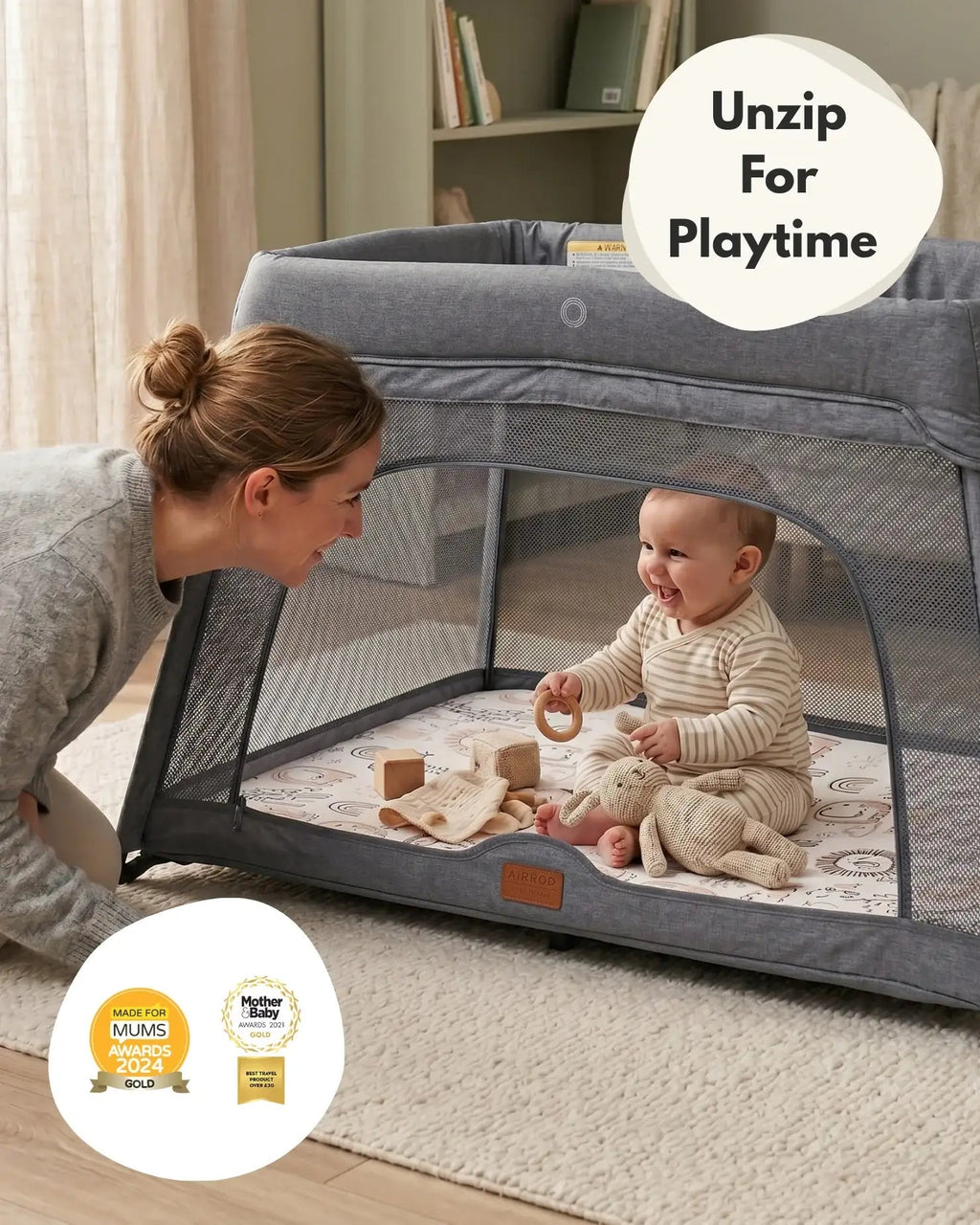 Airpod 3 Travel Cot Includes Newborn Insert - Light Grey - Travel Cot