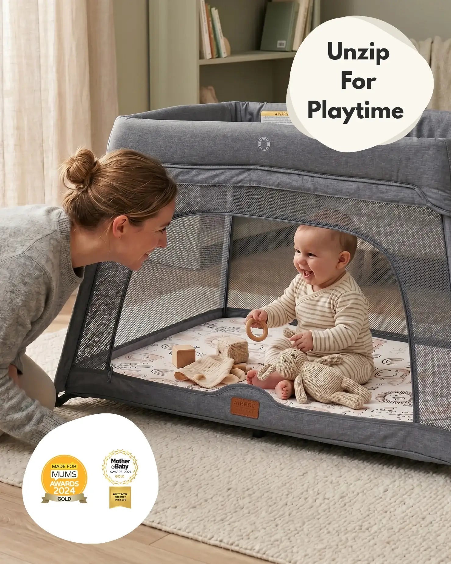Airpod 3 Travel Cot Includes Newborn Insert - Light Grey - Travel Cot
