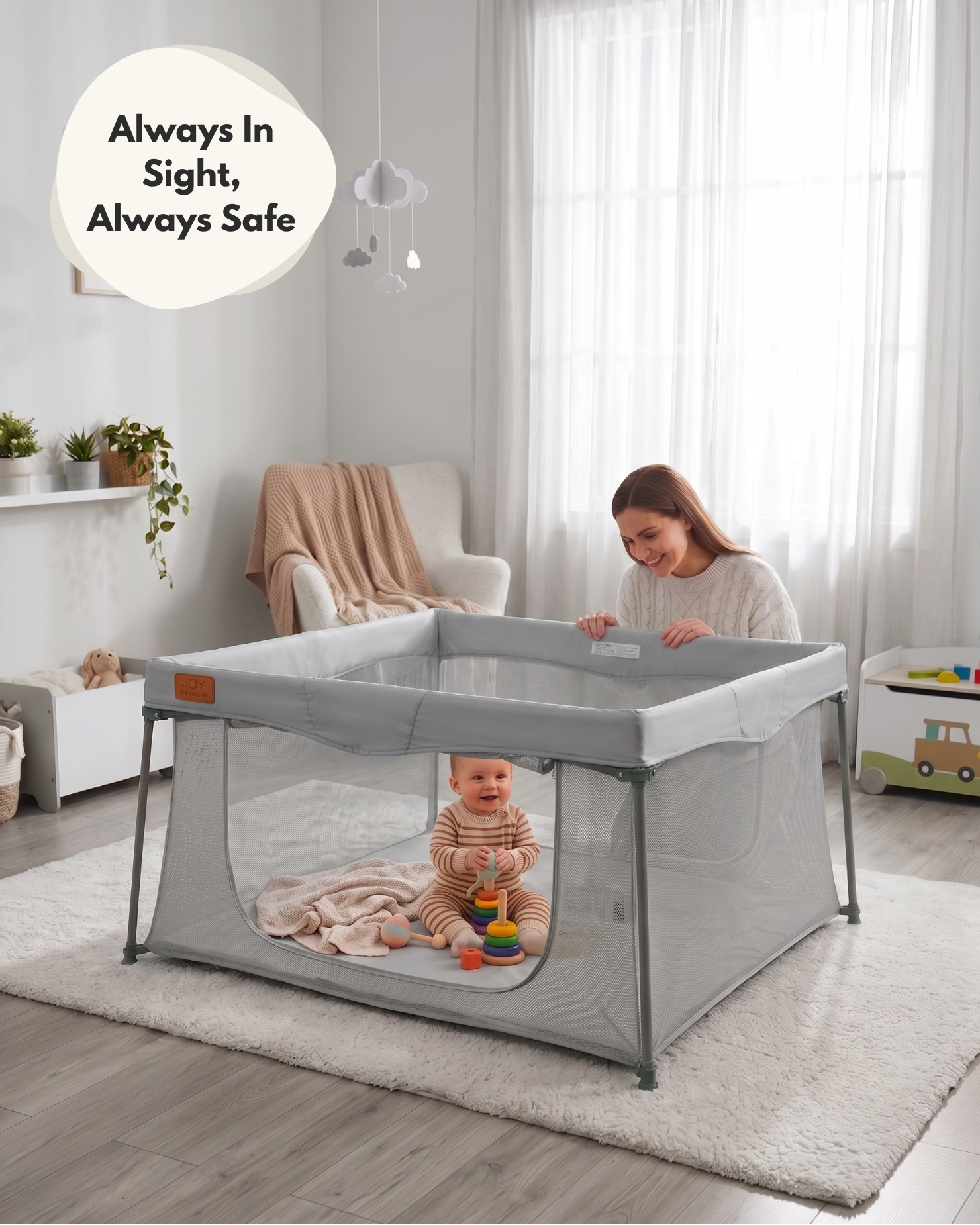 All Stars JOY Square Baby Playpen - Grey - Playpen