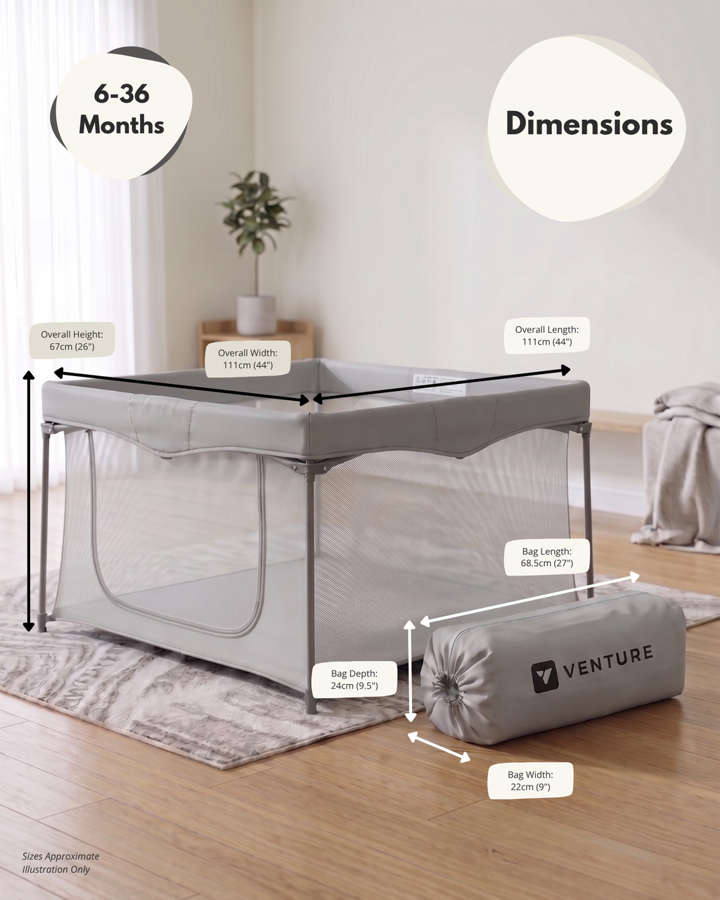 All Stars JOY Square Baby Playpen - Grey - Playpen