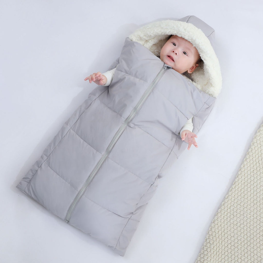 Autumn And Winter Warm Thickened Hooded Newborn Swaddle - Gray / About To 1 Year Old