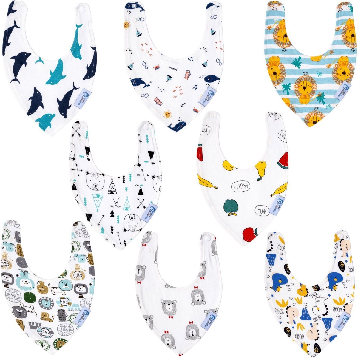 Baby Bandana Dribble Bibs Cotton Pack Of 8 - Boys - Baby Bips