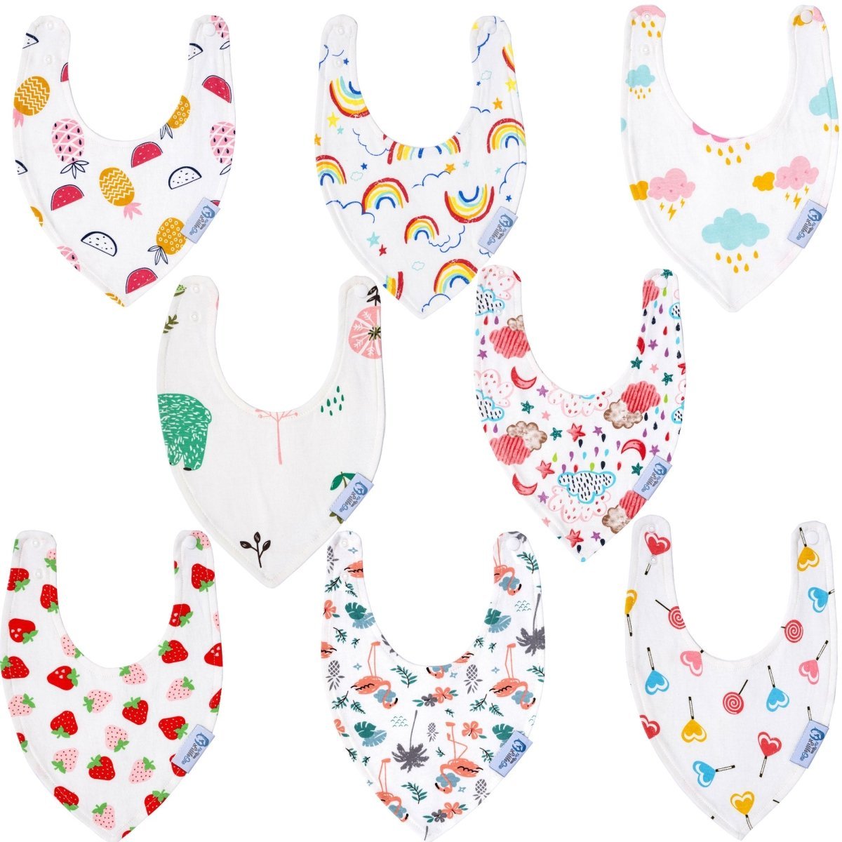 Baby Bandana Dribble Bibs Cotton Pack Of 8 - Girls-Clearance - Baby Bips
