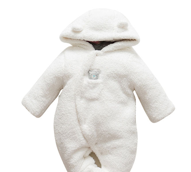 Baby clothes lamb winter cotton padded clothes baby newborn baby skin thickening climb Siamese clothes cotton - White