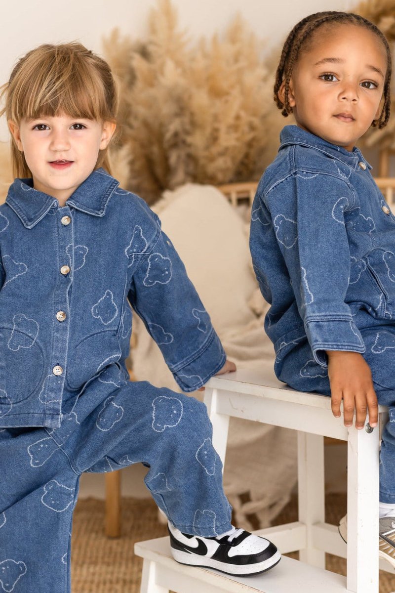 Baby Embroidered Bear Denim Two-Piece Set - Outfit Sets