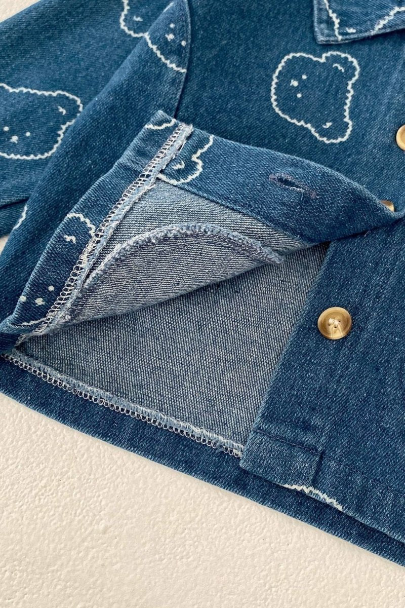 Baby Embroidered Bear Denim Two-Piece Set - Outfit Sets