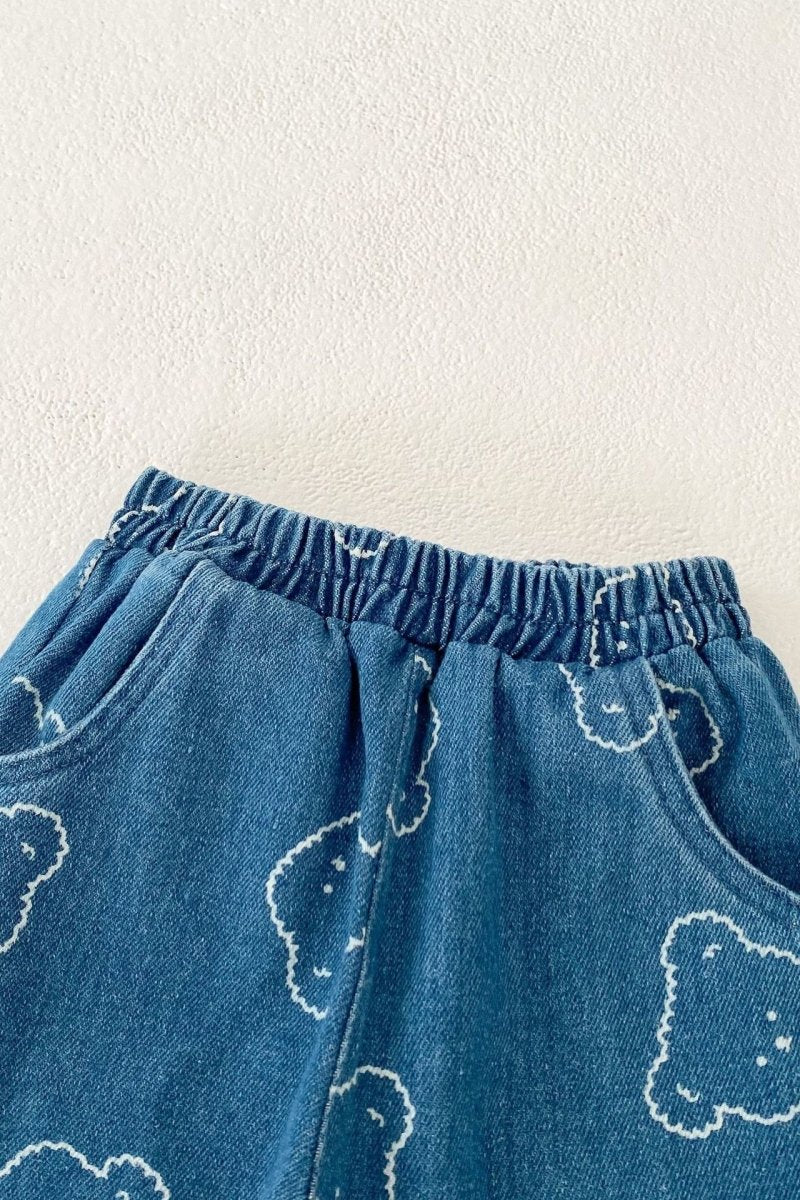 Baby Embroidered Bear Denim Two-Piece Set - Outfit Sets