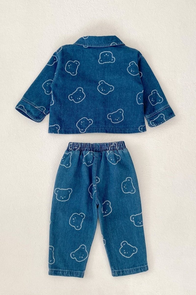 Baby Embroidered Bear Denim Two-Piece Set - Outfit Sets
