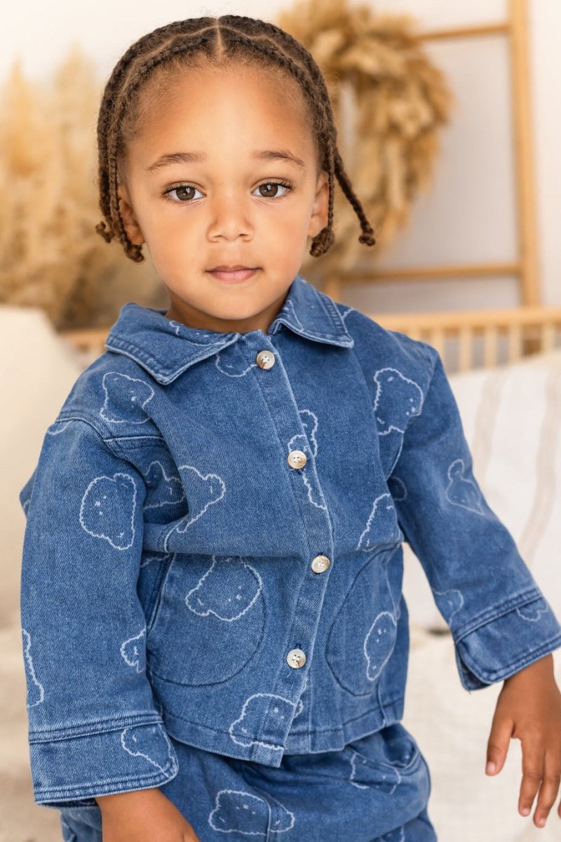 Baby Embroidered Bear Denim Two-Piece Set - Outfit Sets