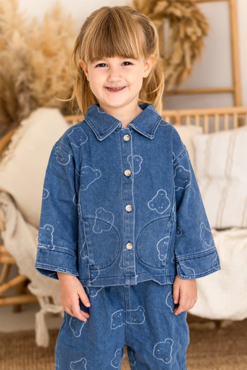 Baby Embroidered Bear Denim Two-Piece Set - Outfit Sets