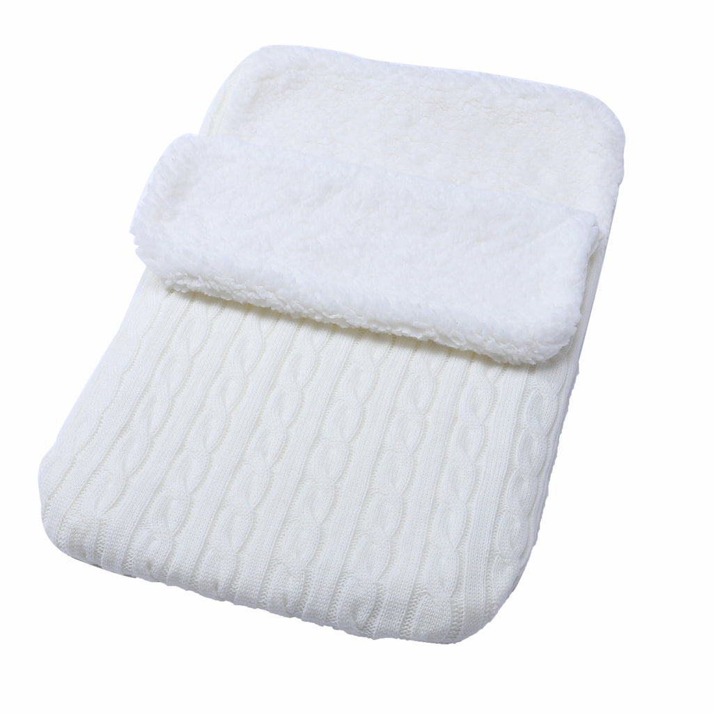 Baby Fleece-lined Sleeping Thickened Knitting Warm Sleeping Wool Stroller Sleeping Bag - White / 68X38