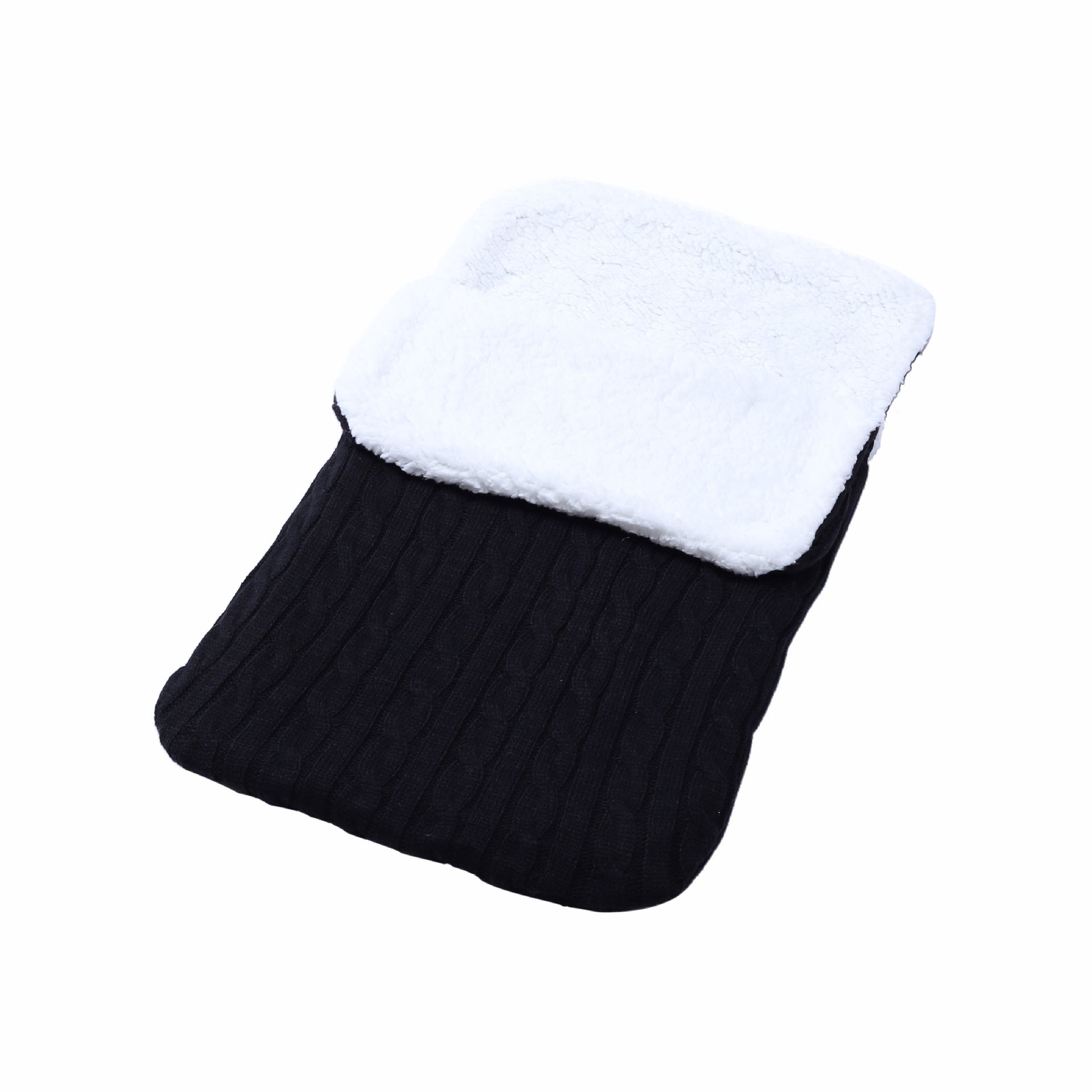 Baby Fleece-lined Sleeping Thickened Knitting Warm Sleeping Wool Stroller Sleeping Bag - Black / 68X38
