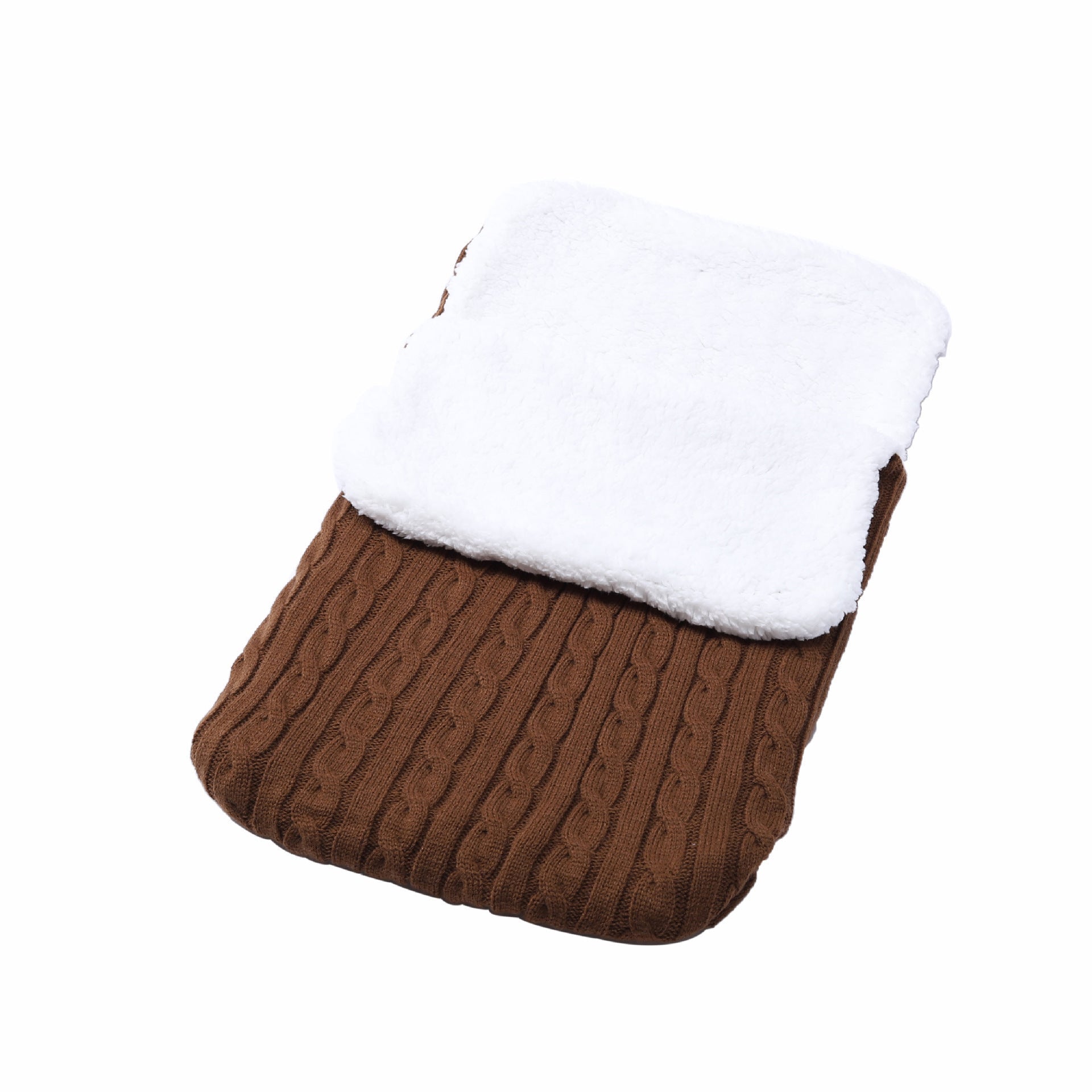 Baby Fleece-lined Sleeping Thickened Knitting Warm Sleeping Wool Stroller Sleeping Bag - Brown / 68X38