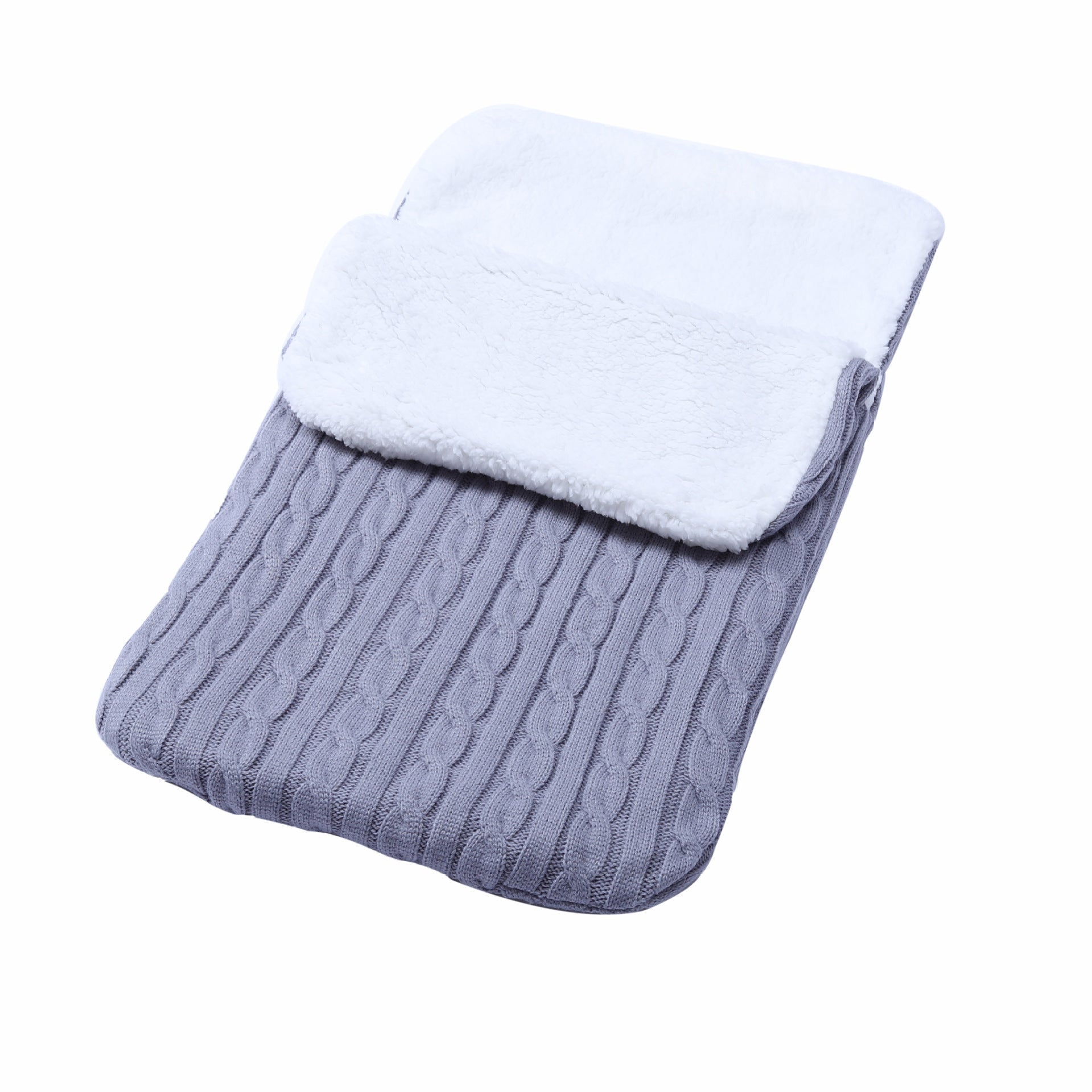 Baby Fleece-lined Sleeping Thickened Knitting Warm Sleeping Wool Stroller Sleeping Bag - Gray / 68X38