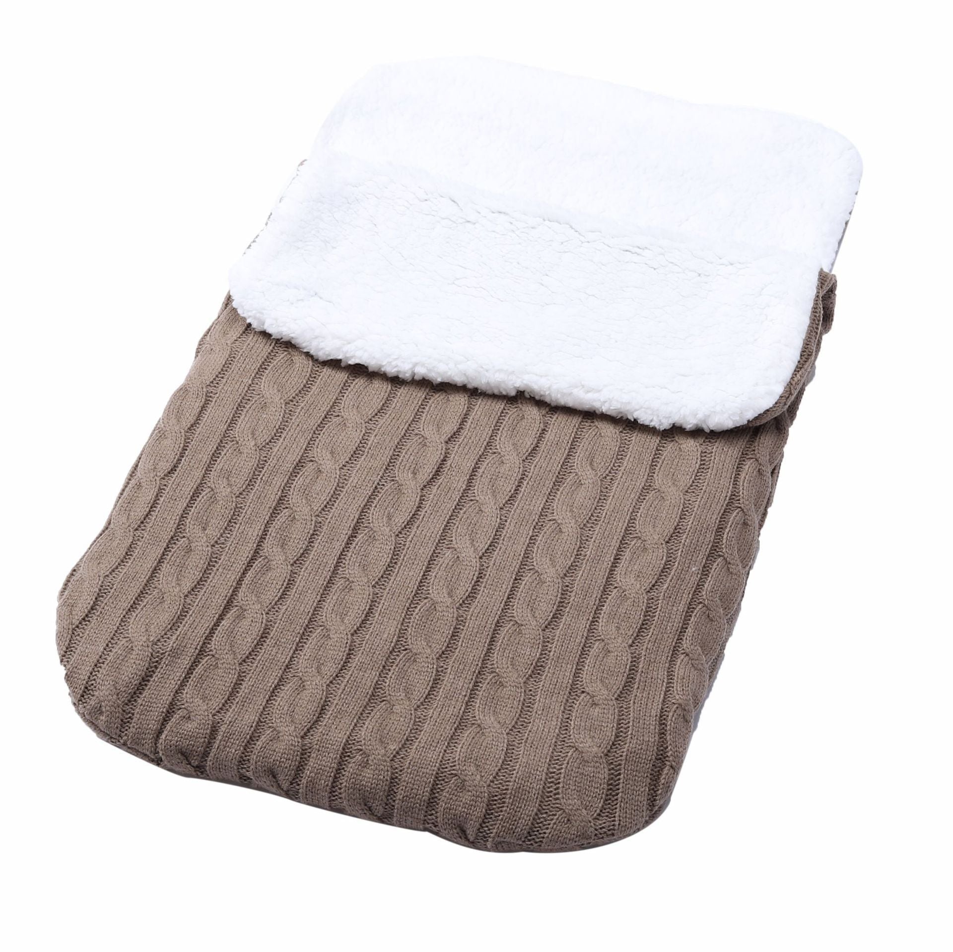 Baby Fleece-lined Sleeping Thickened Knitting Warm Sleeping Wool Stroller Sleeping Bag - Khaki / 68X38