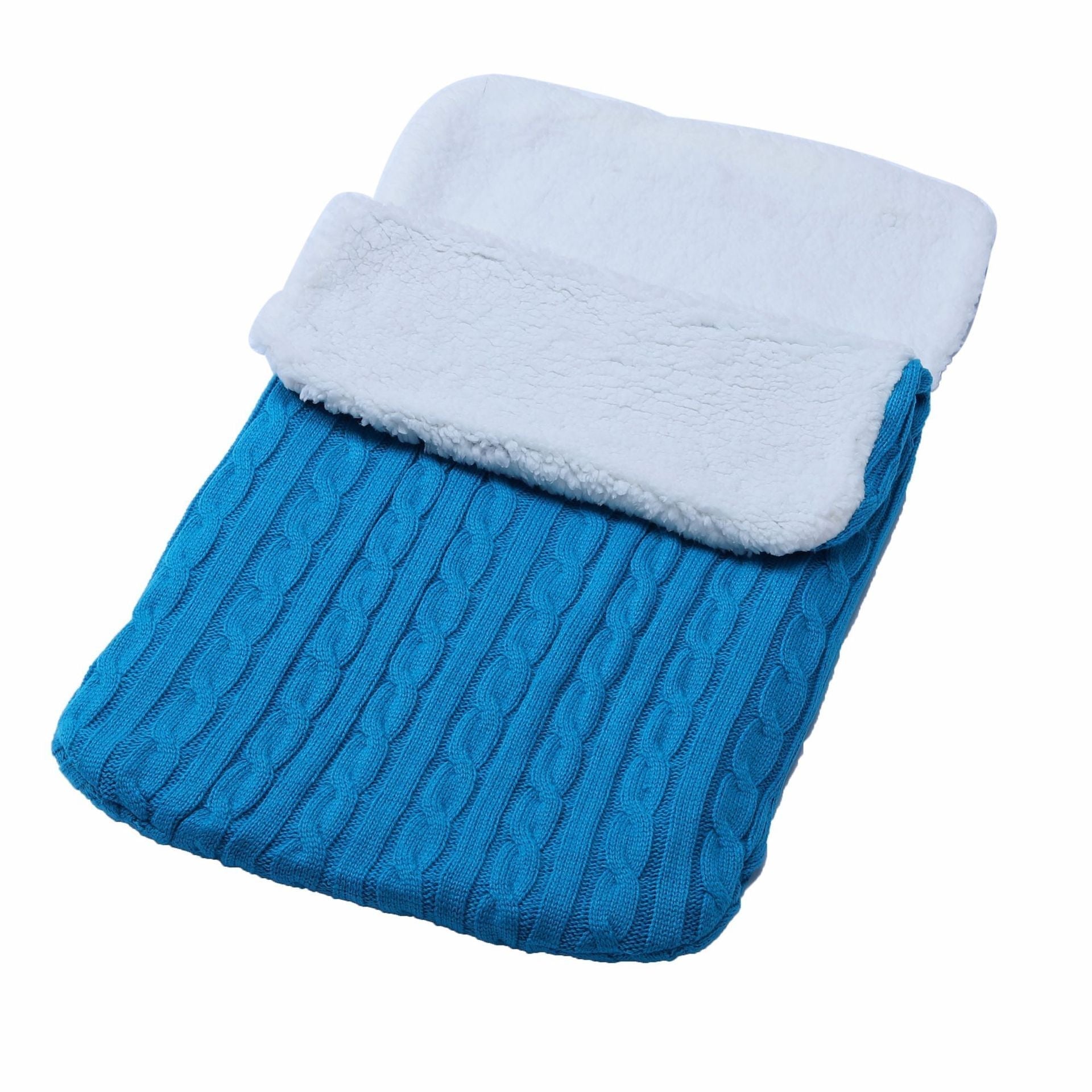 Baby Fleece-lined Sleeping Thickened Knitting Warm Sleeping Wool Stroller Sleeping Bag - Lake Blue / 68X38