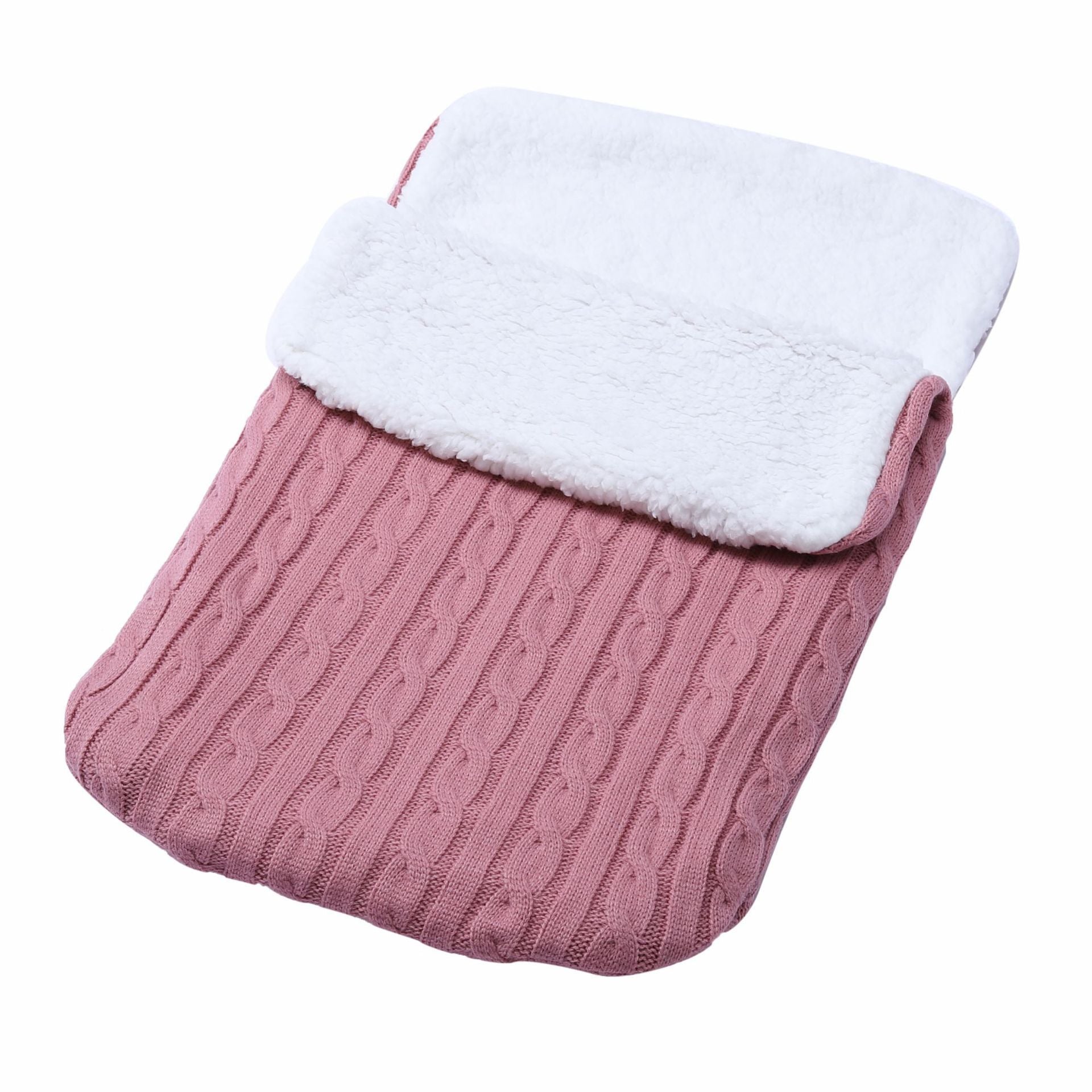 Baby Fleece-lined Sleeping Thickened Knitting Warm Sleeping Wool Stroller Sleeping Bag - Leather Pink / 68X38