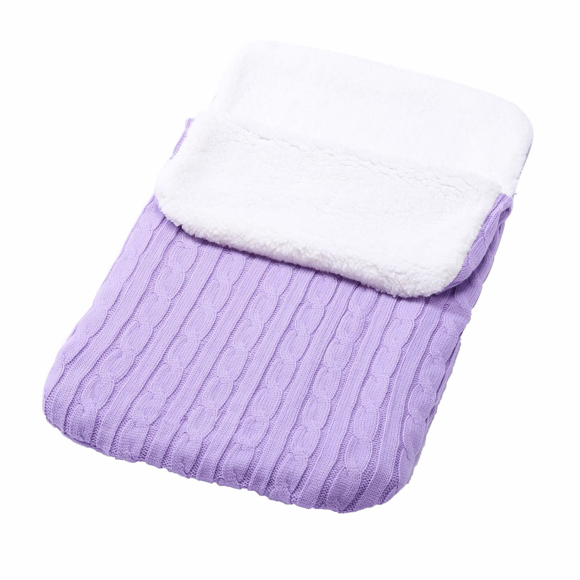 Baby Fleece-lined Sleeping Thickened Knitting Warm Sleeping Wool Stroller Sleeping Bag - Light Purple / 68X38