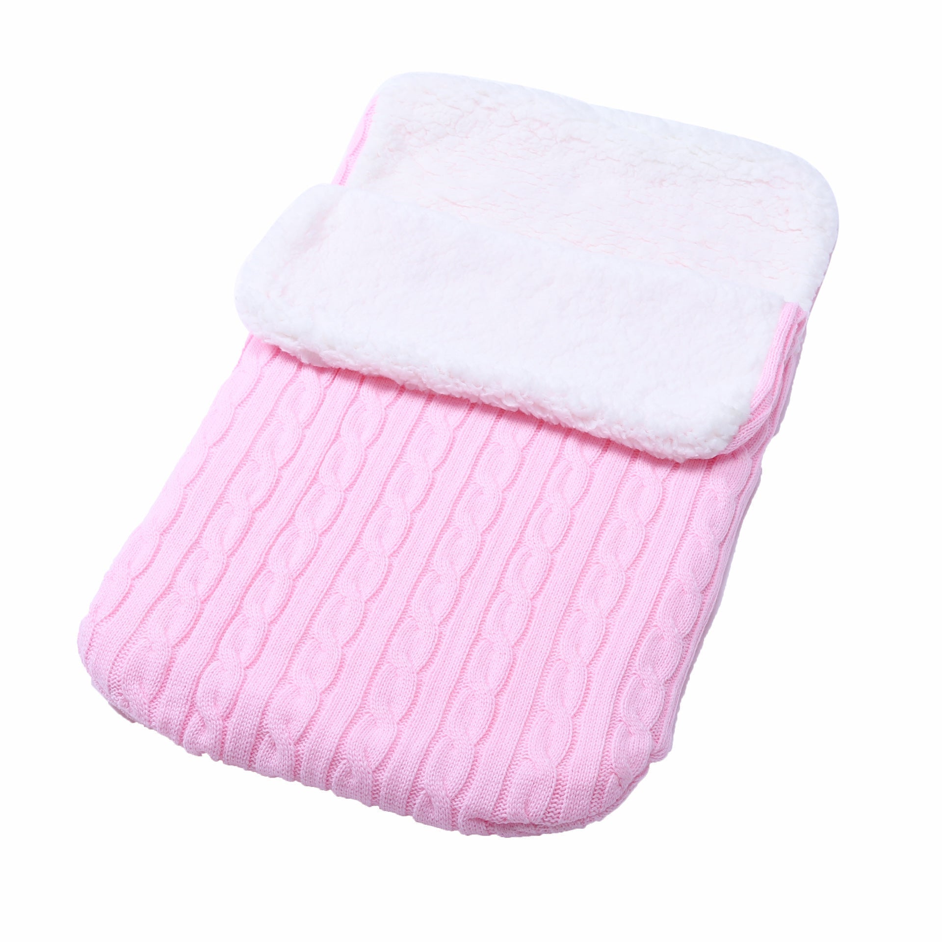 Baby Fleece-lined Sleeping Thickened Knitting Warm Sleeping Wool Stroller Sleeping Bag - Pink / 68X38
