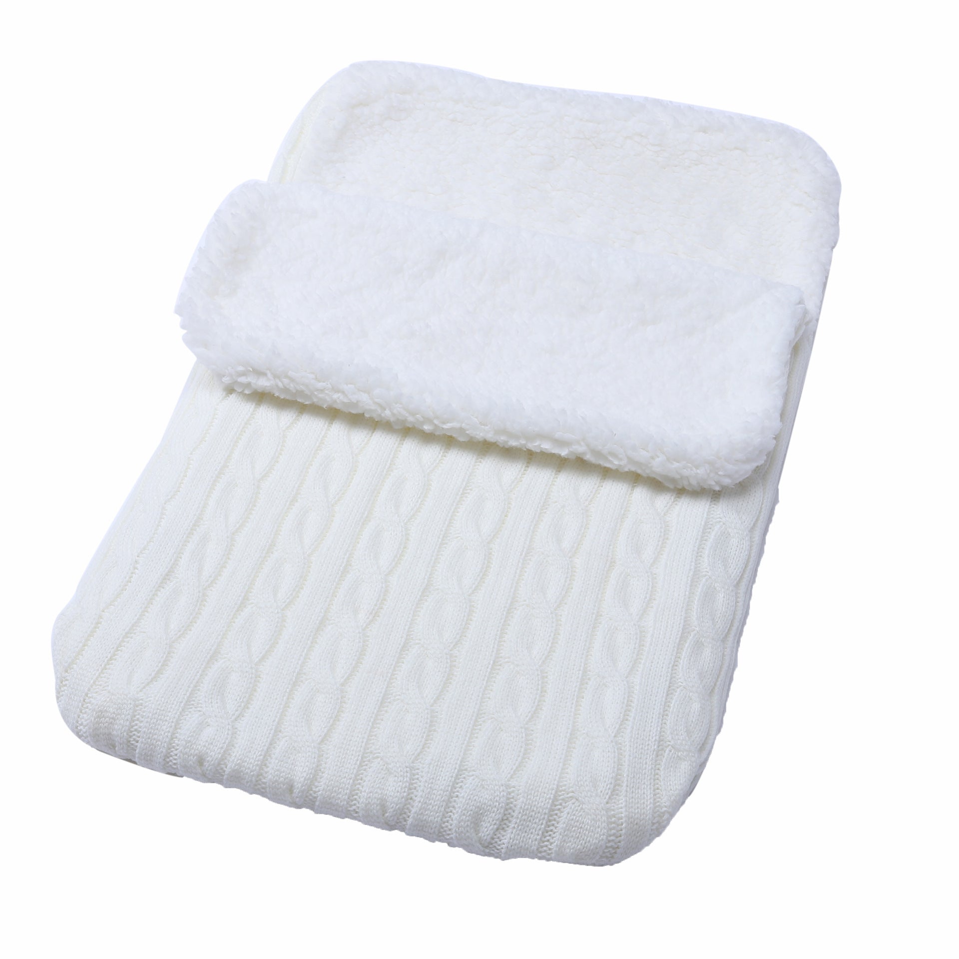 Baby Fleece-lined Sleeping Thickened Knitting Warm Sleeping Wool Stroller Sleeping Bag - White / 68X38