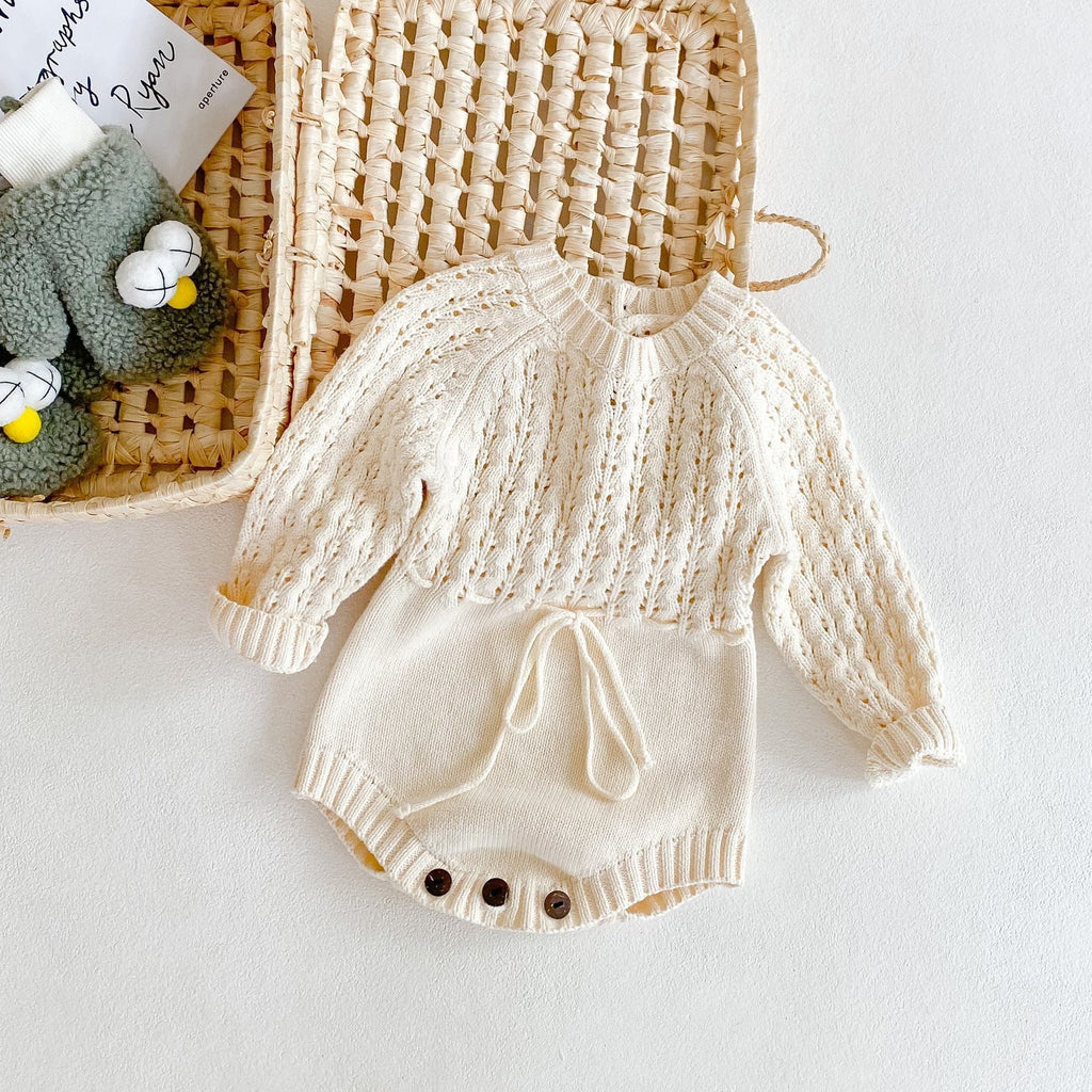 Baby Girl Knitted Dress – Long Sleeve Hollow Waist Party Dress - Baby Clothing