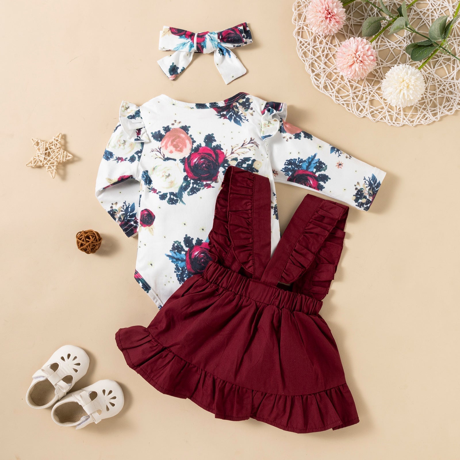 Baby Girl Printed Ruffle Romper Dress Set - Baby Clothing