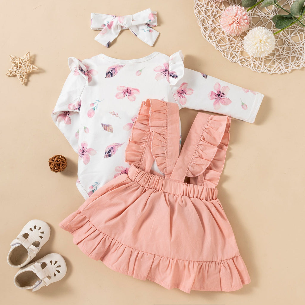 Baby Girl Printed Ruffle Romper Dress Set - Baby Clothing