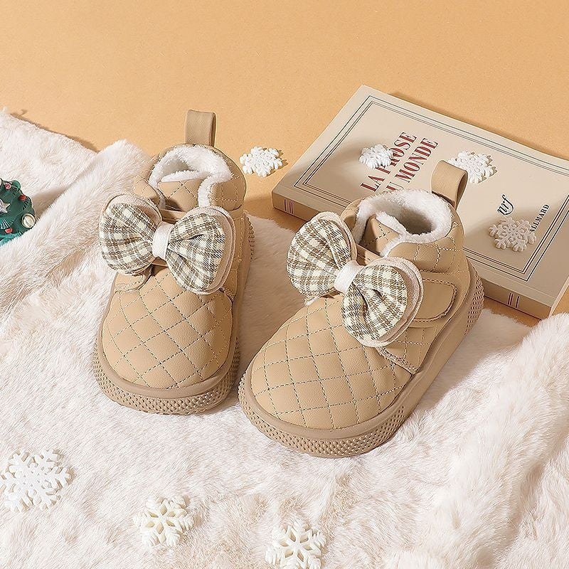 Baby Girl Snow Boots Velvet Thermal Booties Girls’ Cotton Shoes - Khaki / 22