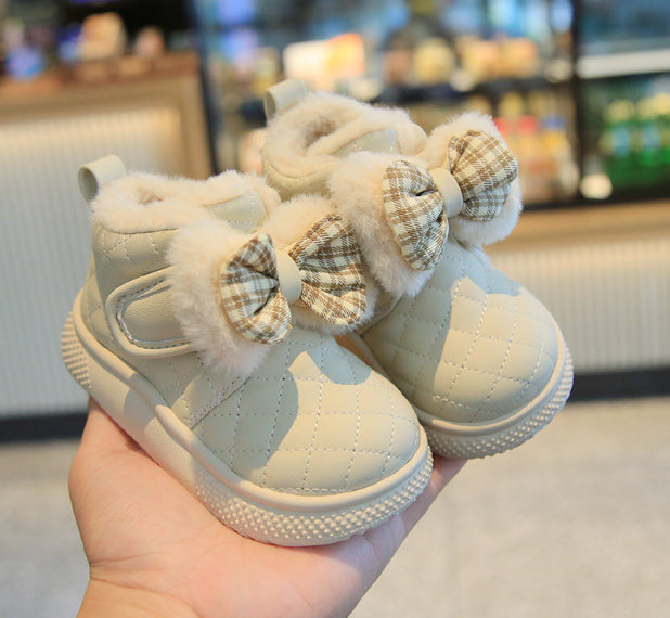 Baby Girl Snow Boots Velvet Thermal Booties Girls’ Cotton Shoes - White / 22