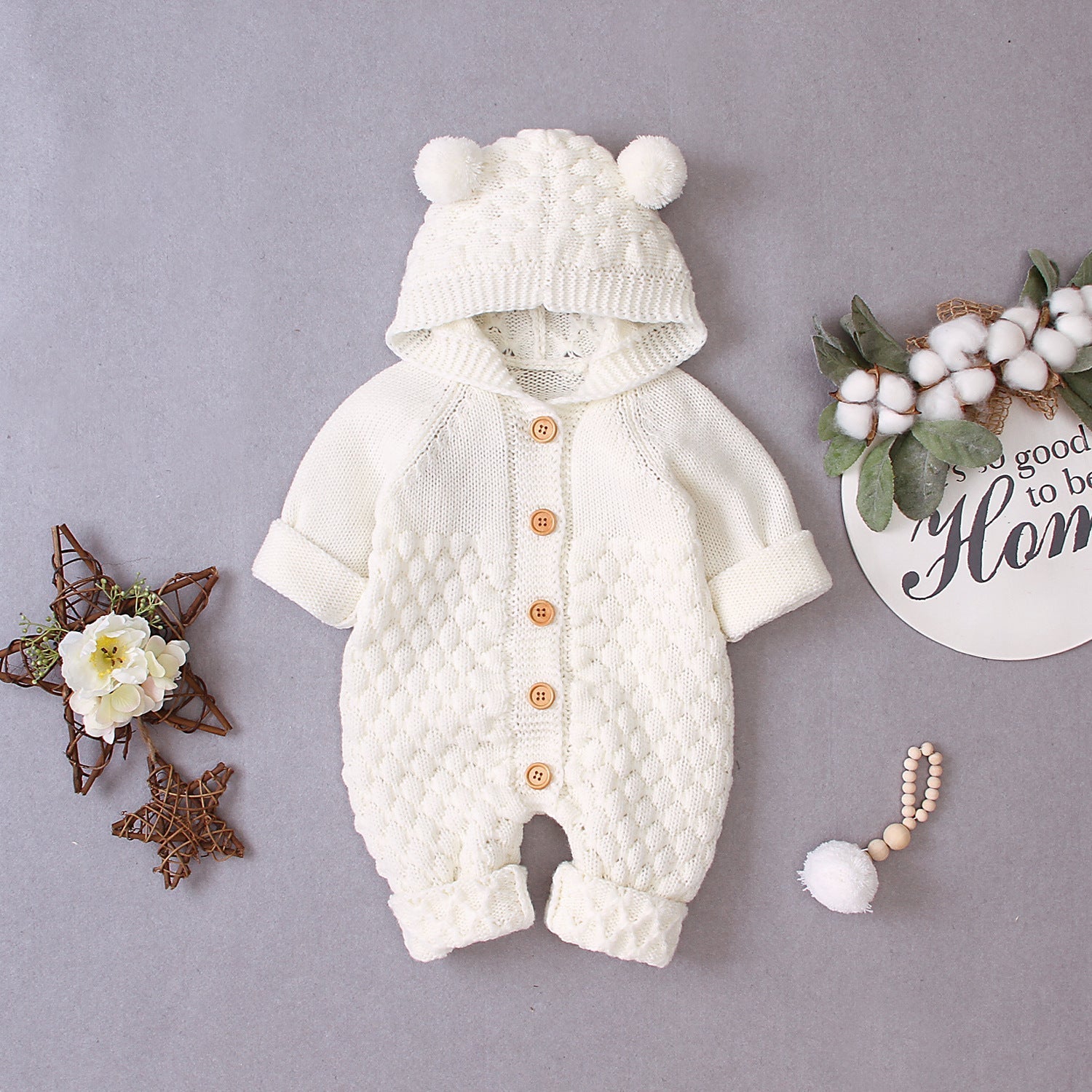 Baby knitted jumpsuit - White / 80cm