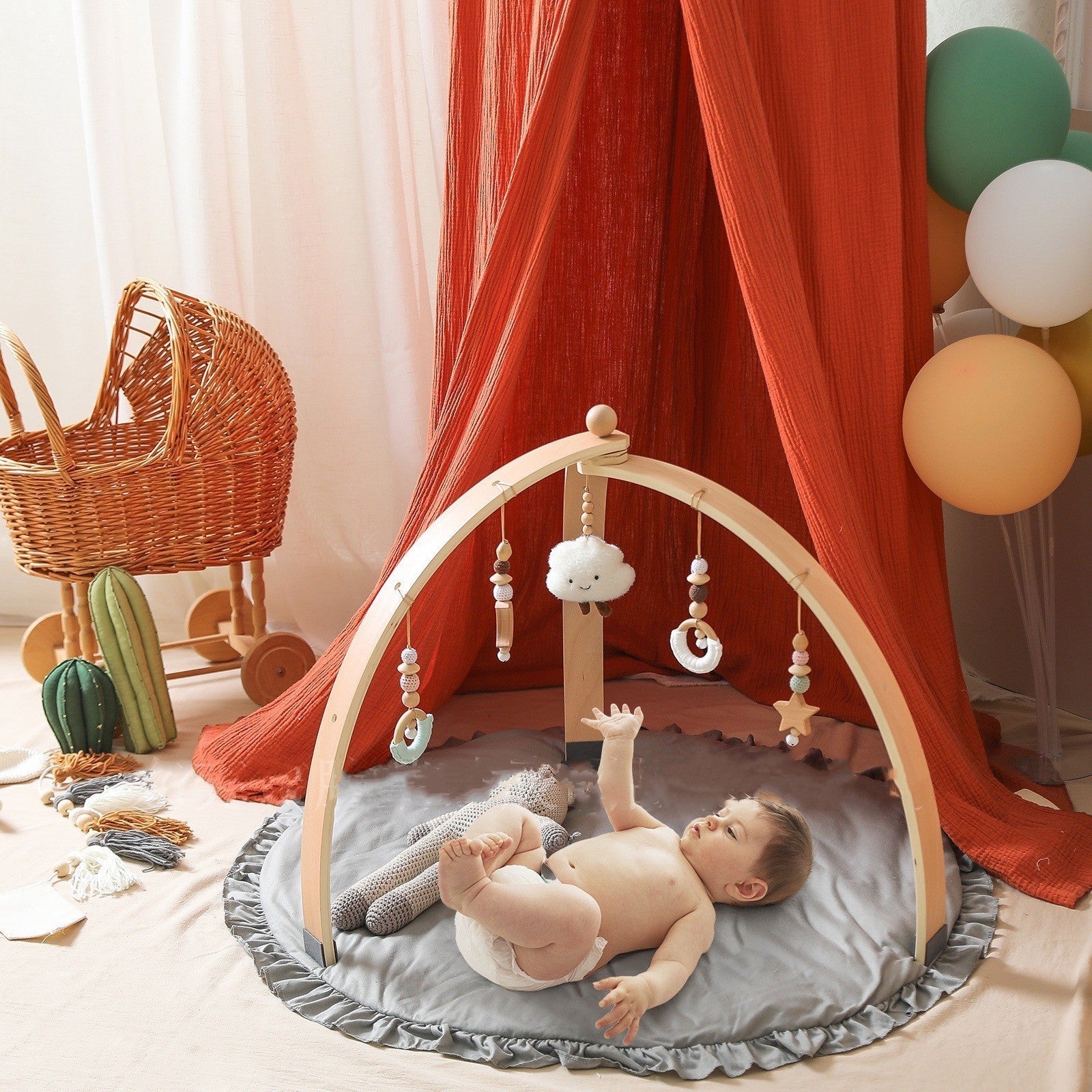 Baby Room Activity Gym & Fitness Support - Wood color - Baby Toys