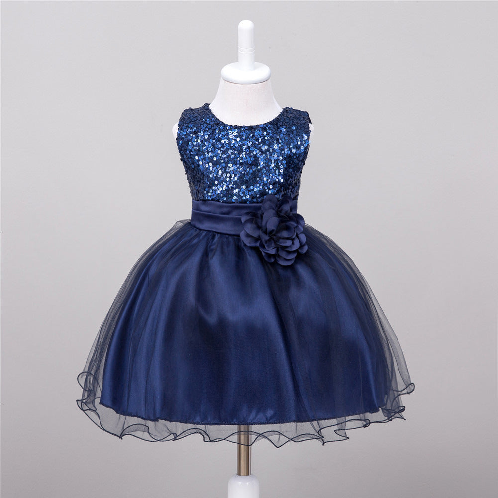 Baby Sequin Princess Dress – Flower Girl & Wedding - Dark blue / M - Baby Clothing