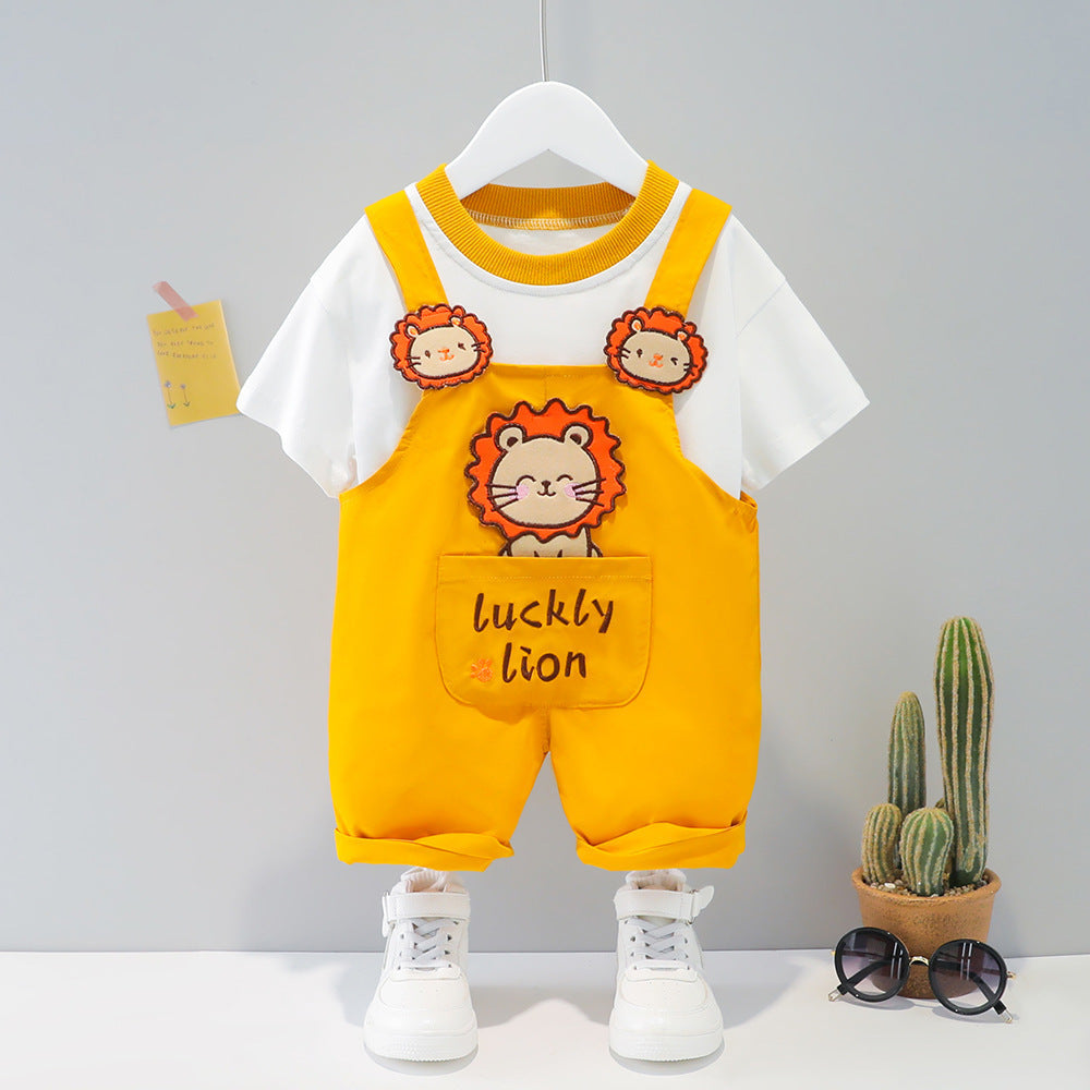 Baby Summer Cartoon Dungarees – Short Sleeve Overalls - Yellow / 70cm - Baby Clothing