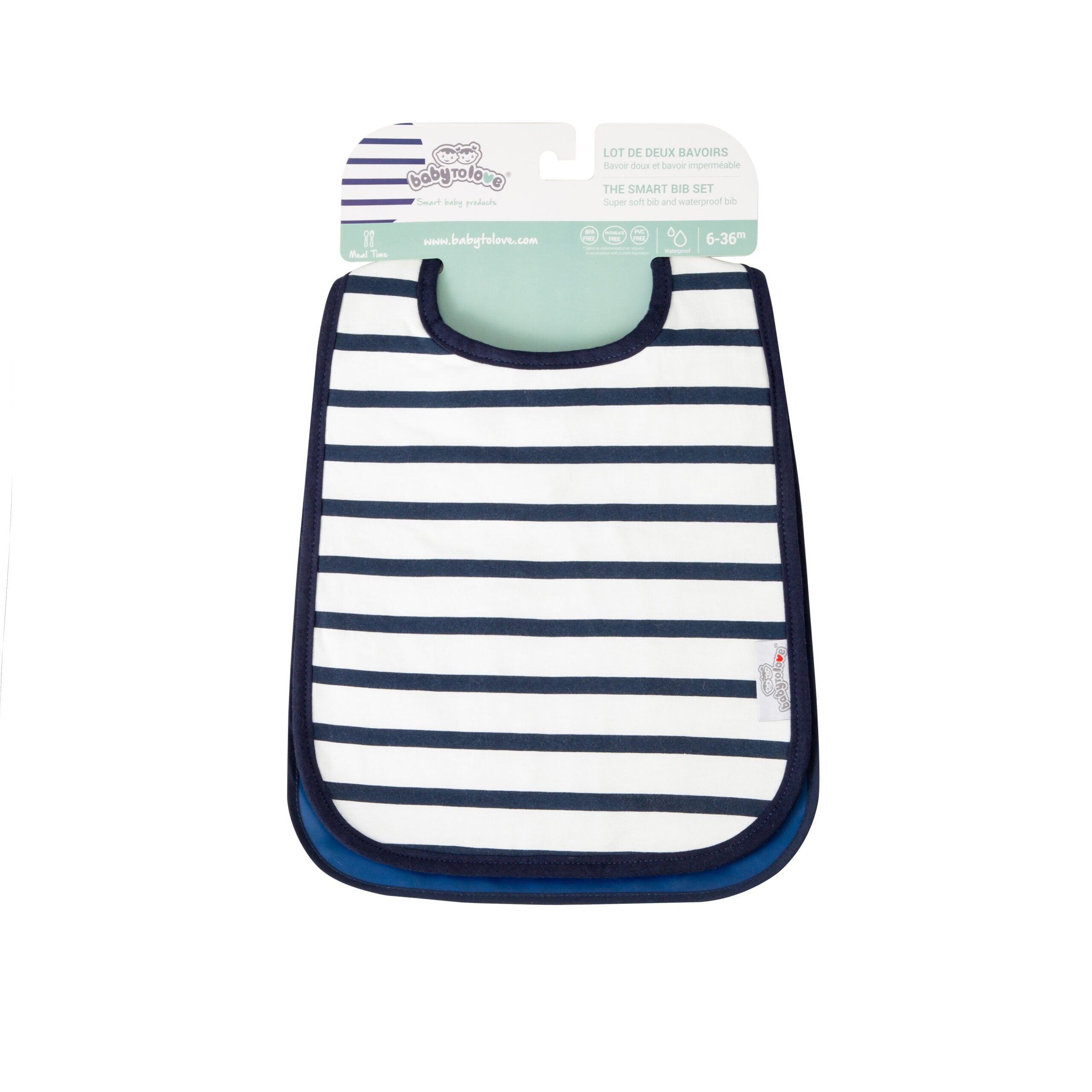 Baby to Love Cotton Jersey Bibs 2 Pack - Blue Stripes - Bib / Placemat