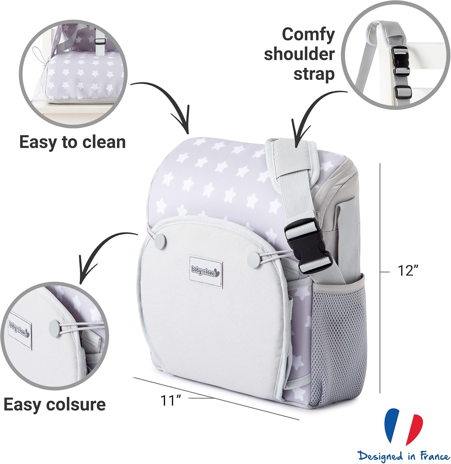 Baby to Love Travel Up Backpack Chair & Booster Seat - White Stars - Booster Seat