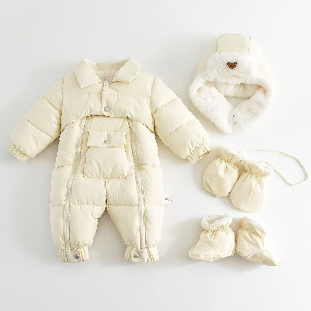 Baby Cotton-padded Thicken Crawler Suit Baby Children Romper - White / 66cm