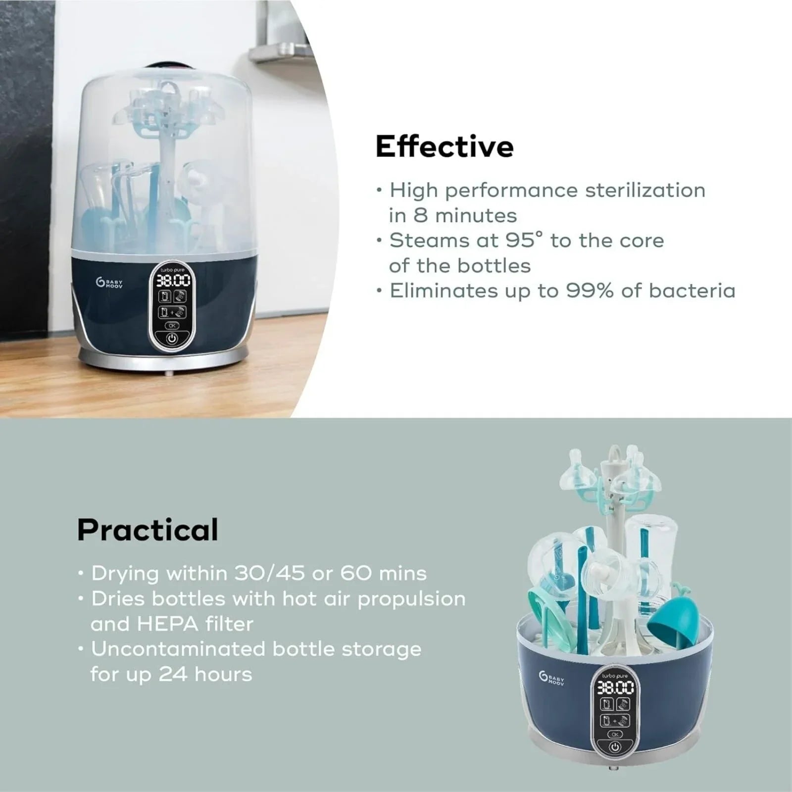 Babymoov Turbo Pure 3-in-1 Steriliser & Dryer & Purified Bottle Storage - Steriliser Units