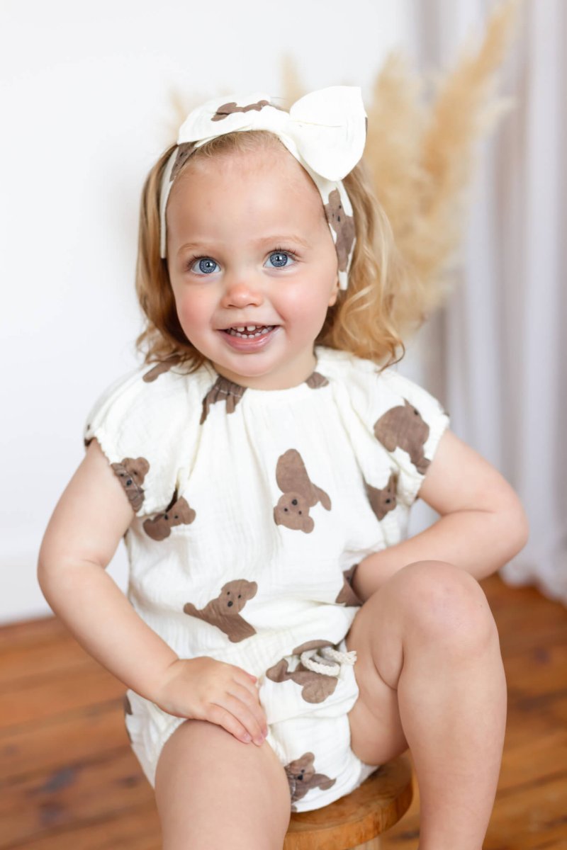 Bear 3 Piece Summer Set (T-Shirt Shorts & Headband) - Outfit Sets